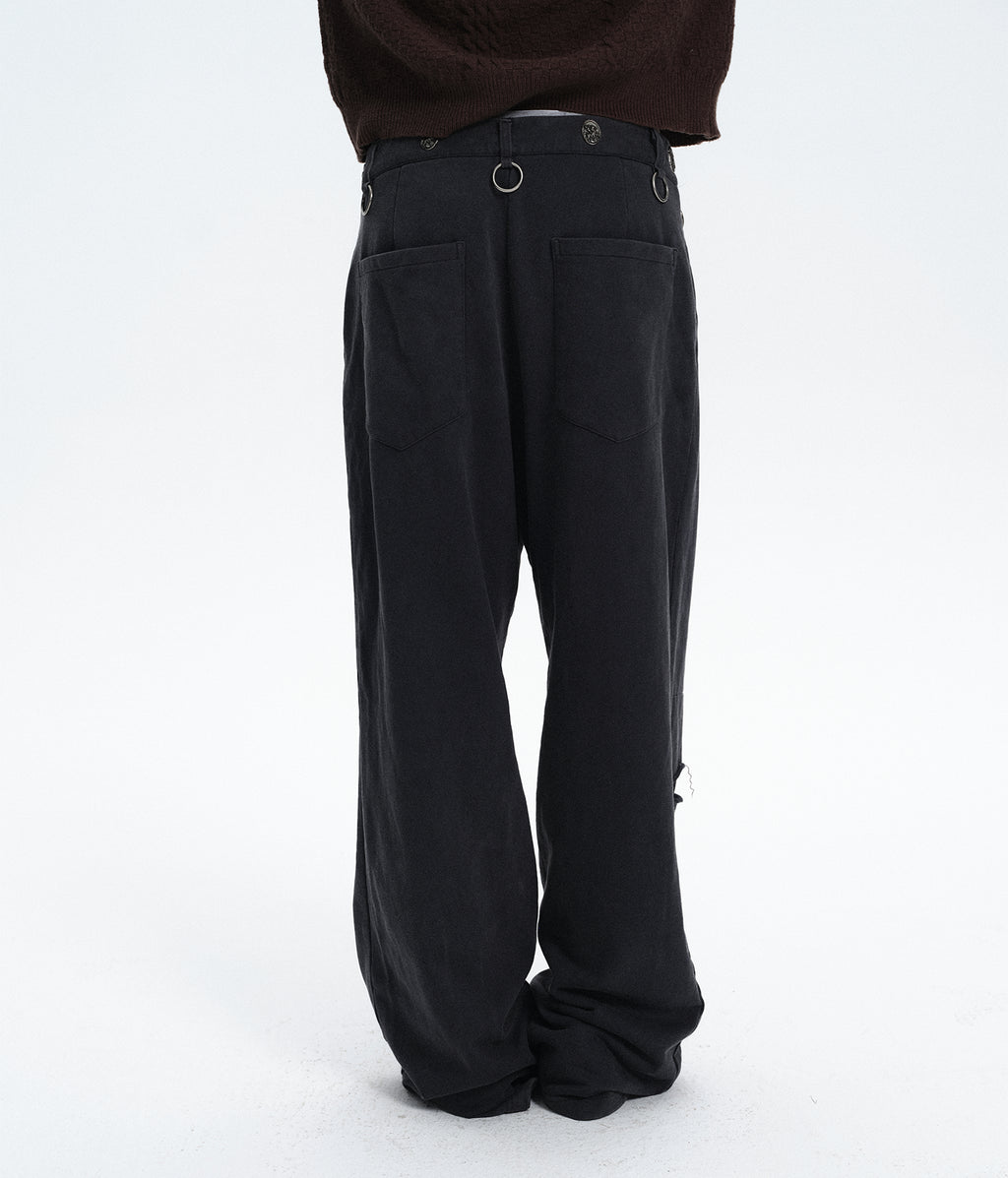 Antique Coin Ring-Detail Contrast-Stitch Washed Sweatpants