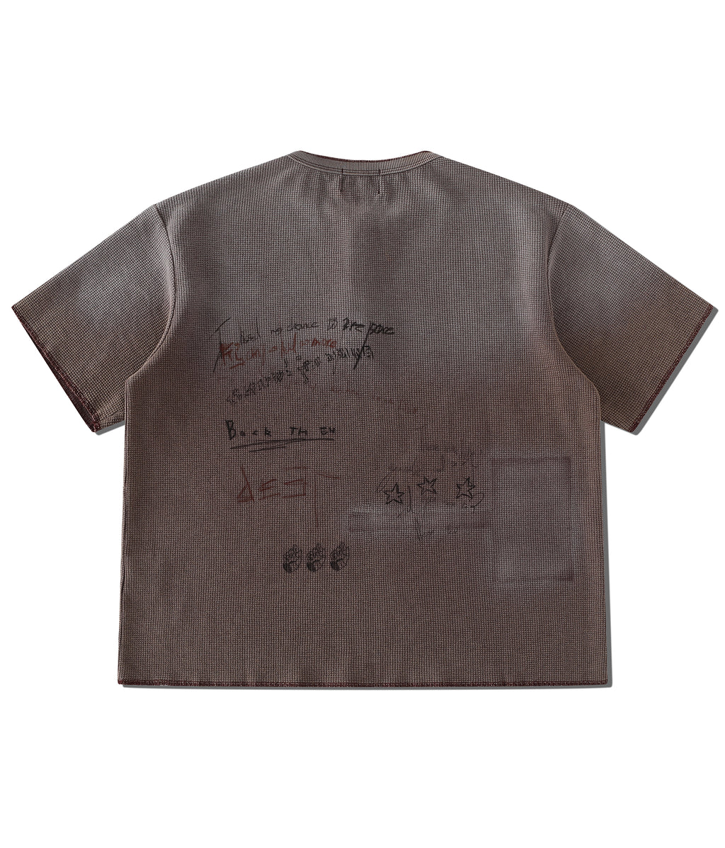 Fade Portrait Graphic Waffle Henley Tee