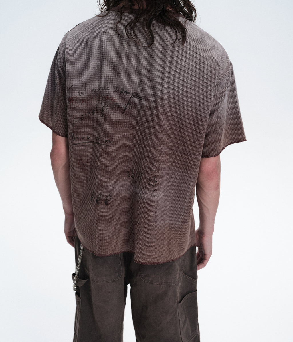 Fade Portrait Graphic Waffle Henley Tee