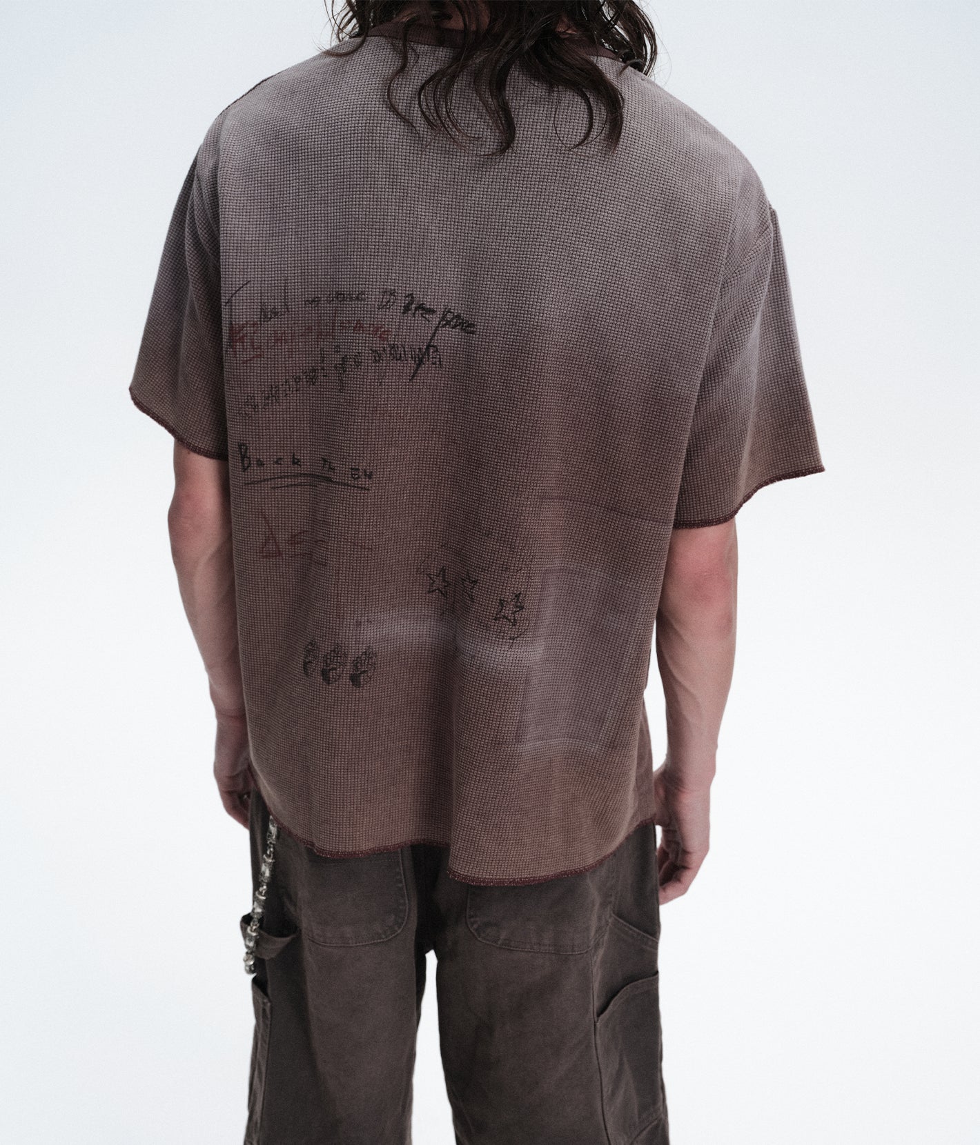 Fade Portrait Graphic Waffle Henley Tee