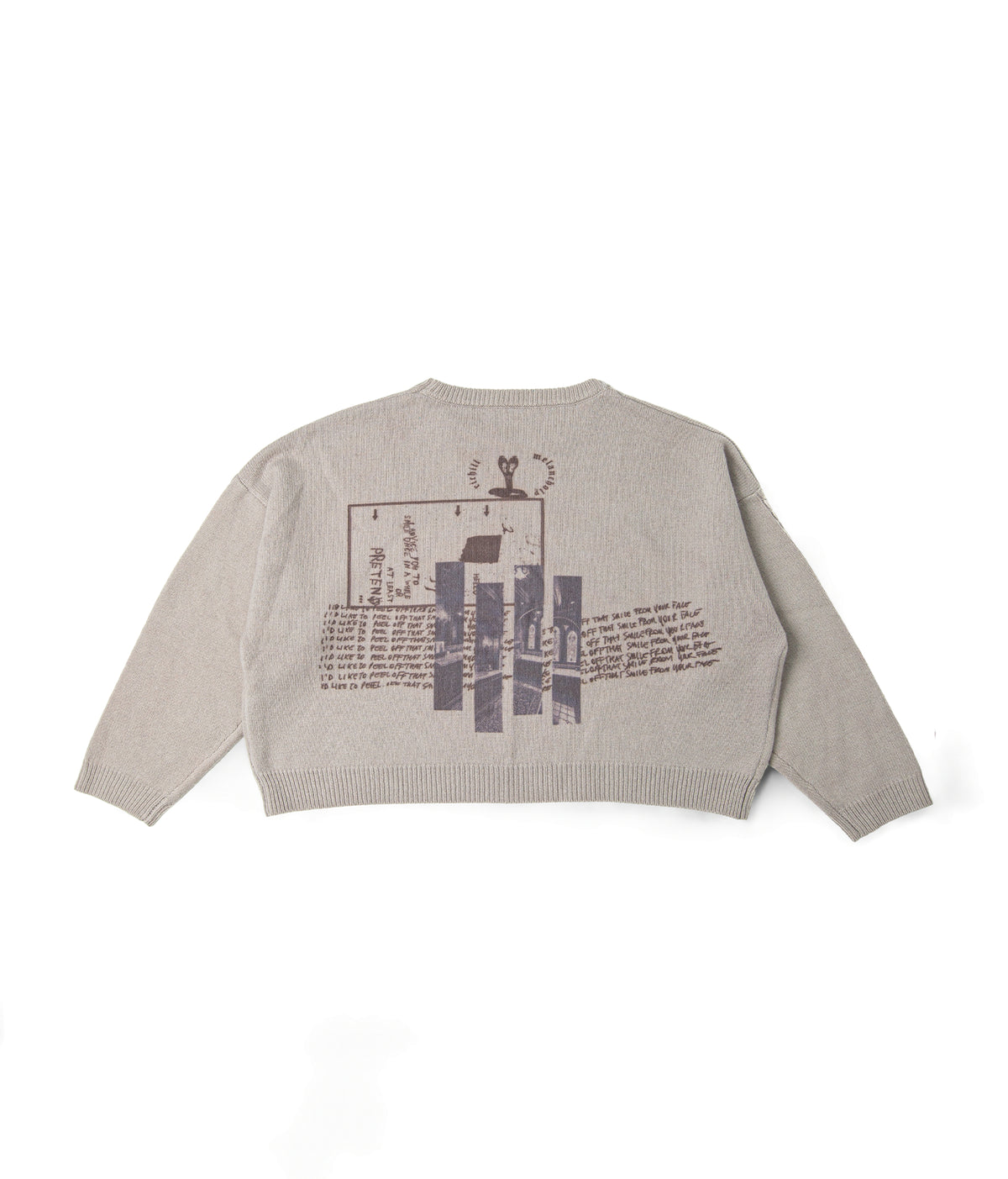 Graphic Print Cropped Crewneck Wool Sweater