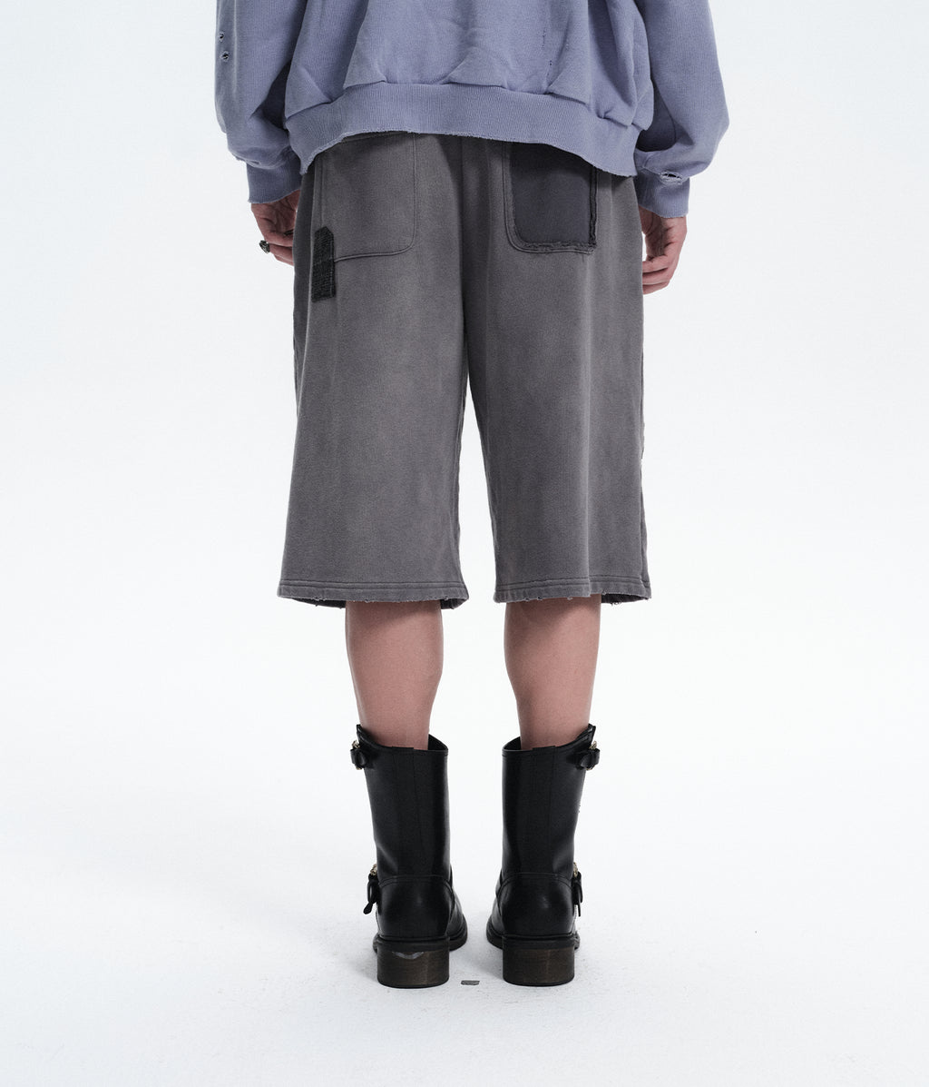 Patchwork Graphic Washed Sweatshorts