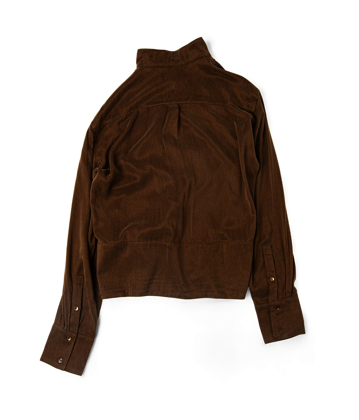 Pleated Stand Collar Shirt Brown