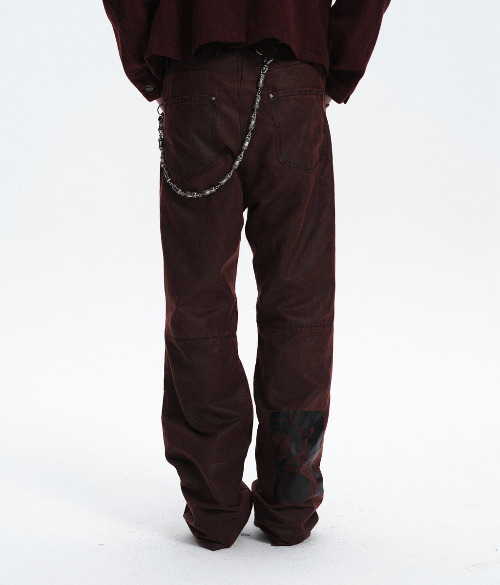 Printed Coated Bootcut Jeans