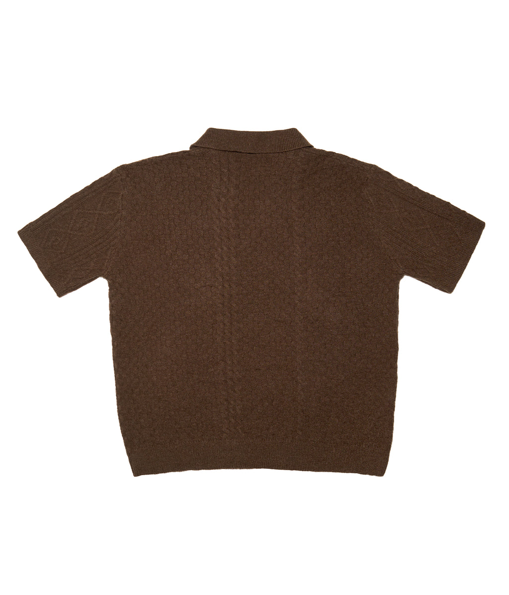 Textured Jacquard V-Neck Knit Polo Shirt