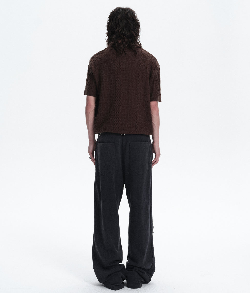 Textured Jacquard V-Neck Knit Polo Shirt