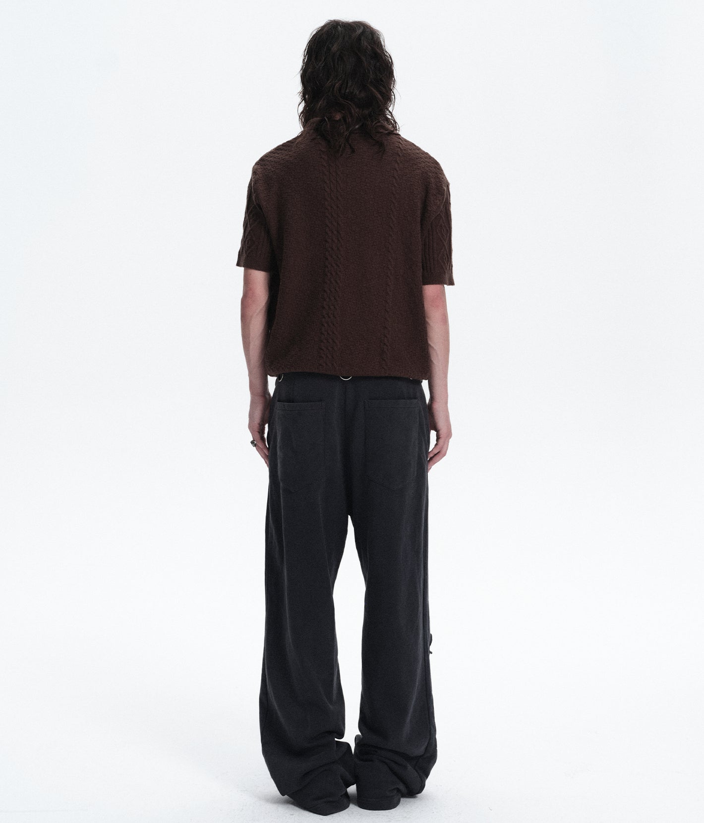 Textured Jacquard V-Neck Knit Polo Shirt