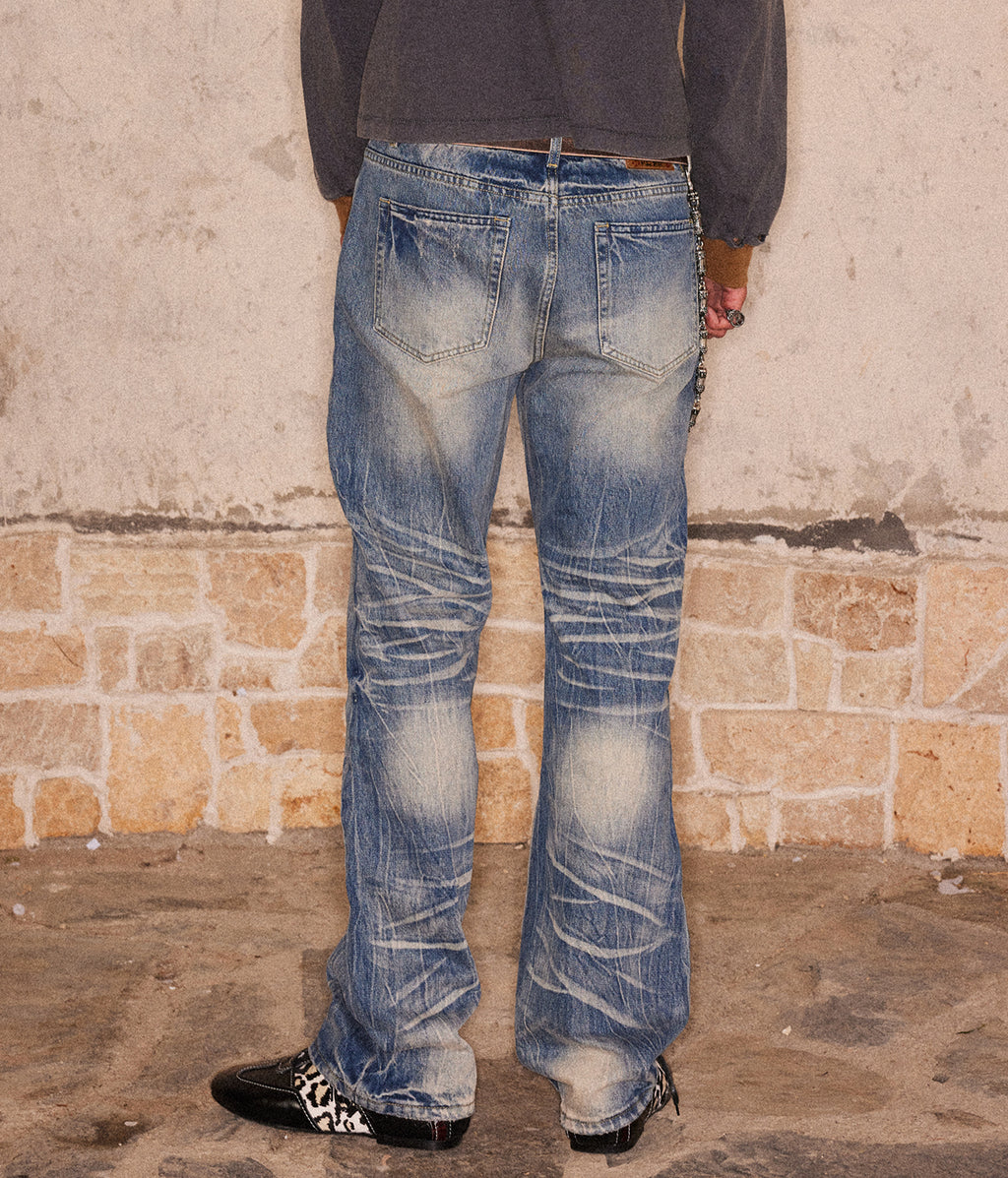 Whiskered Wash Straight-Leg Jeans | Richill Melancholy