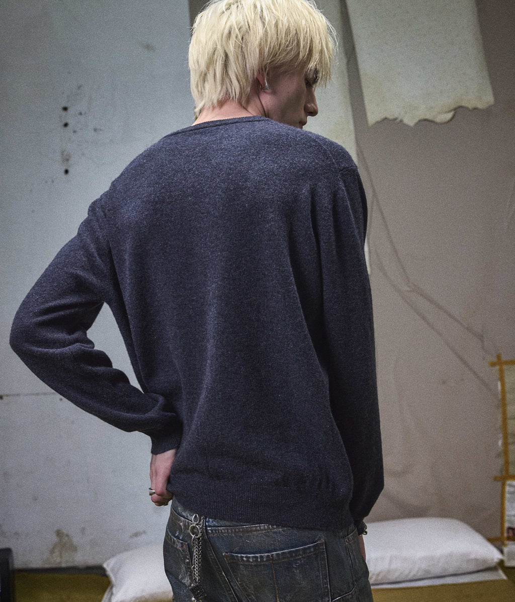 Wool Cross Jacquard V-Neck Sweater