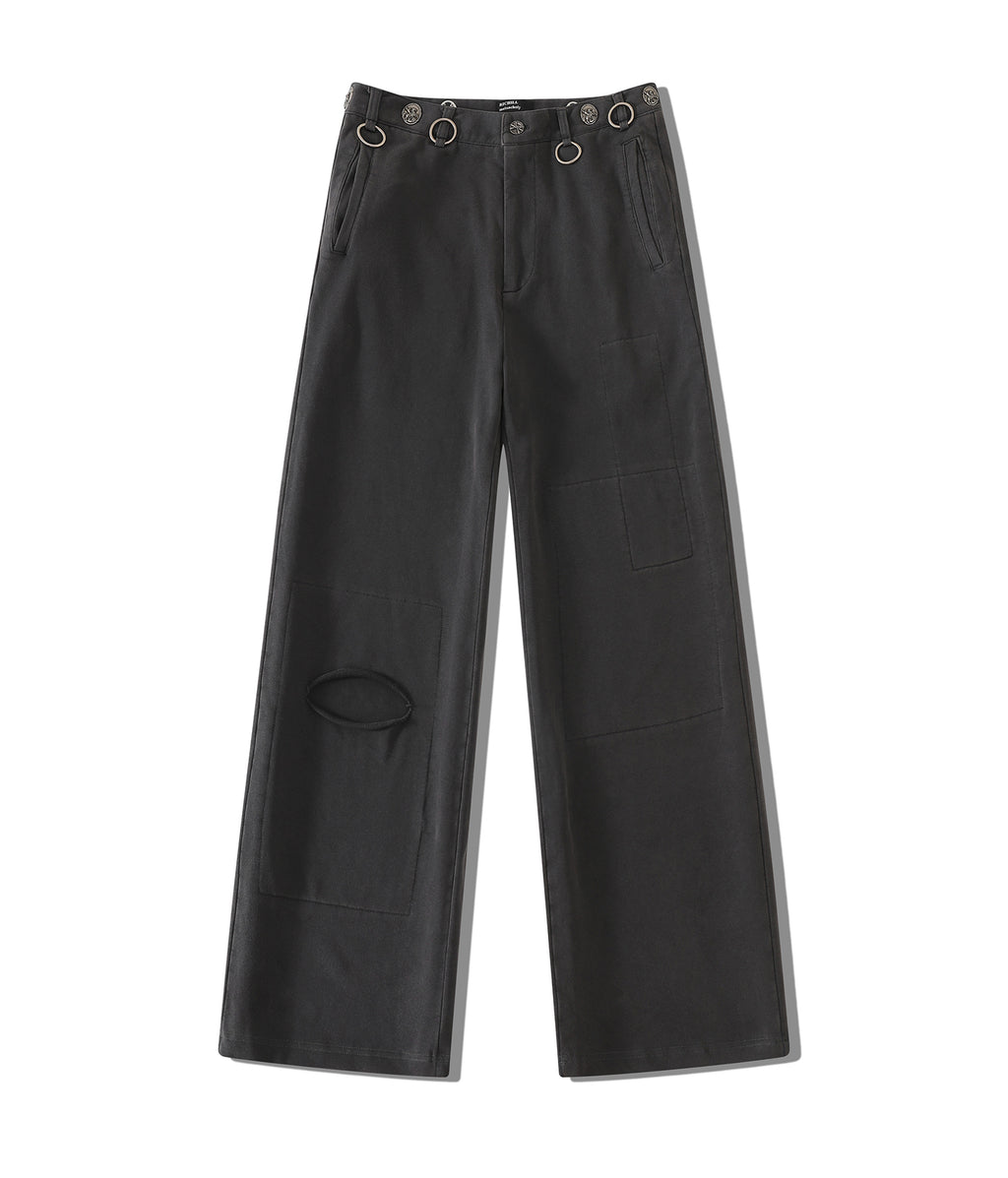 Antique Coin Ring-Detail Contrast-Stitch Washed Sweatpants