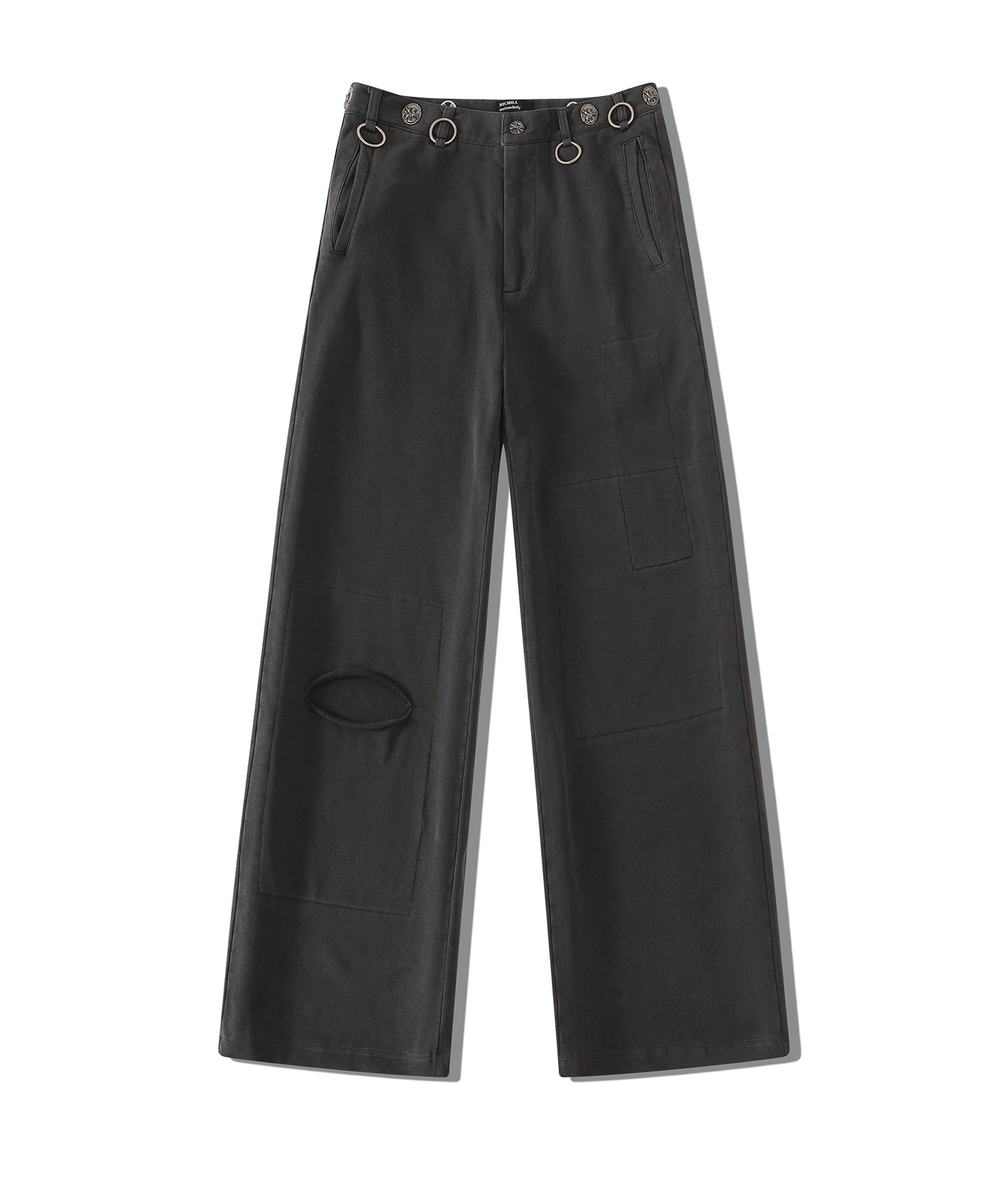 Antique Coin Ring-Detail Contrast-Stitch Washed Sweatpants