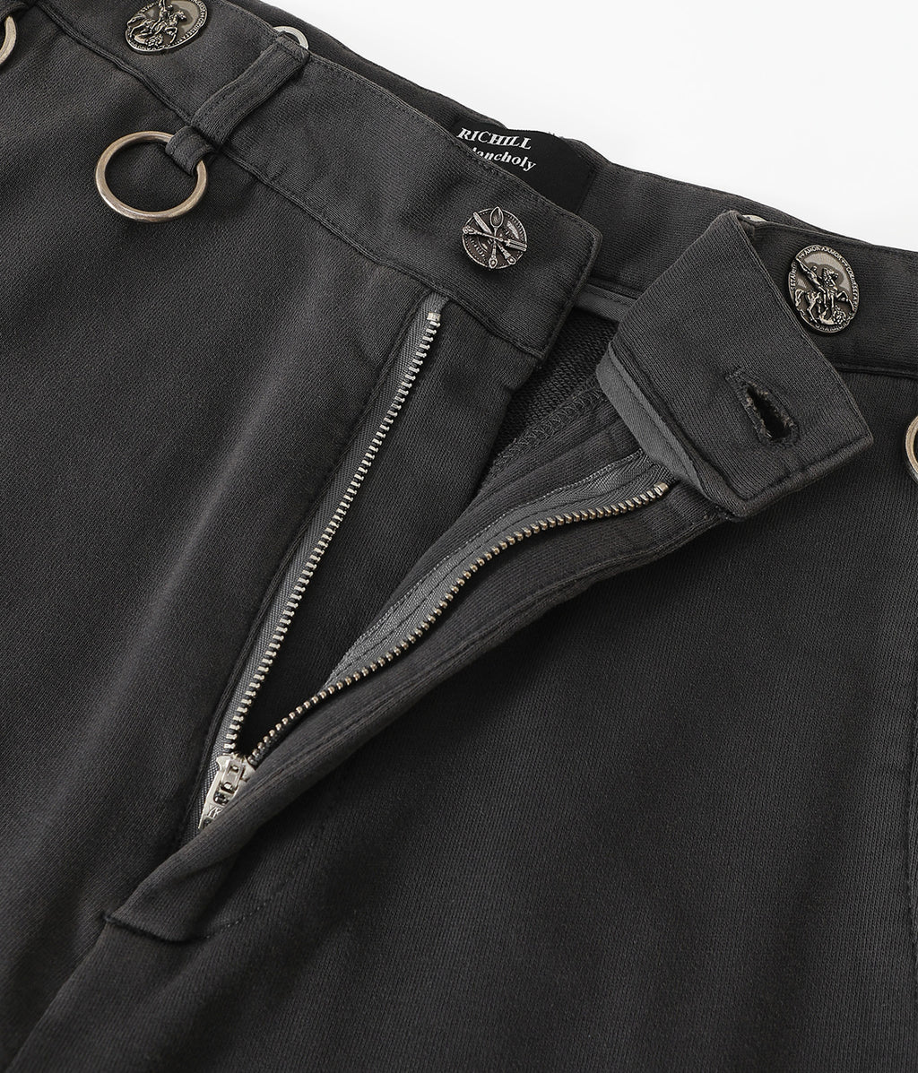 Antique Coin Ring-Detail Contrast-Stitch Washed Sweatpants