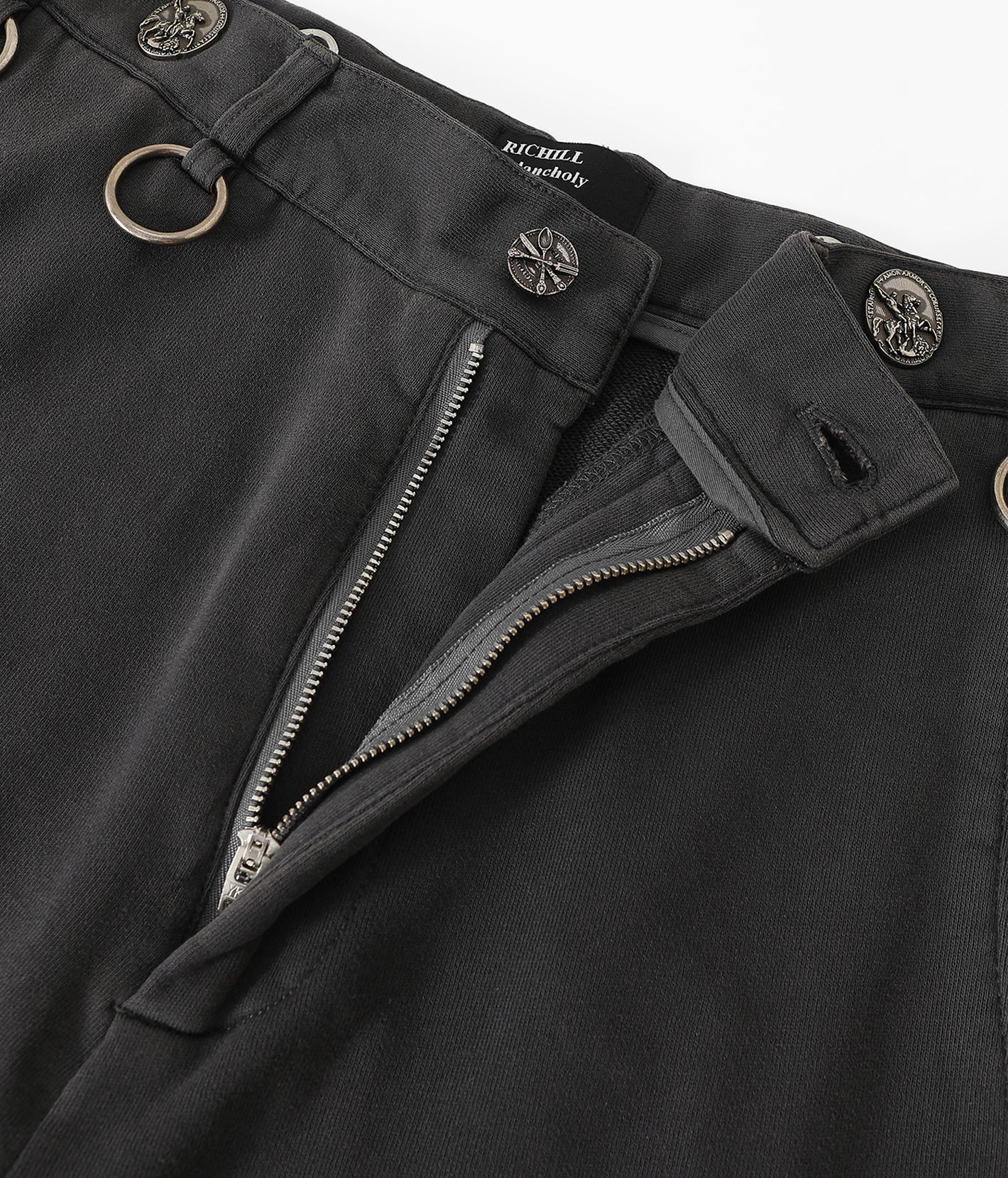 Antique Coin Ring-Detail Contrast-Stitch Washed Sweatpants