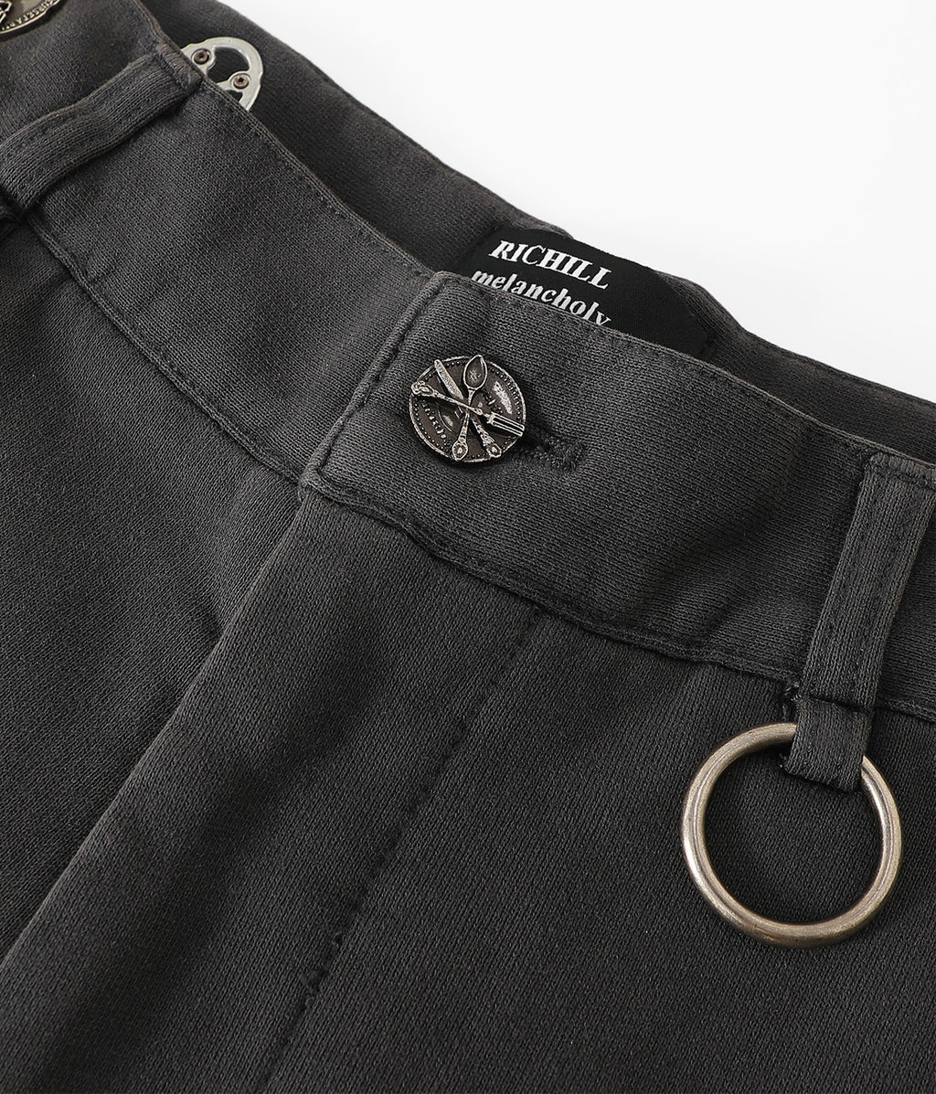Antique Coin Ring-Detail Contrast-Stitch Washed Sweatpants
