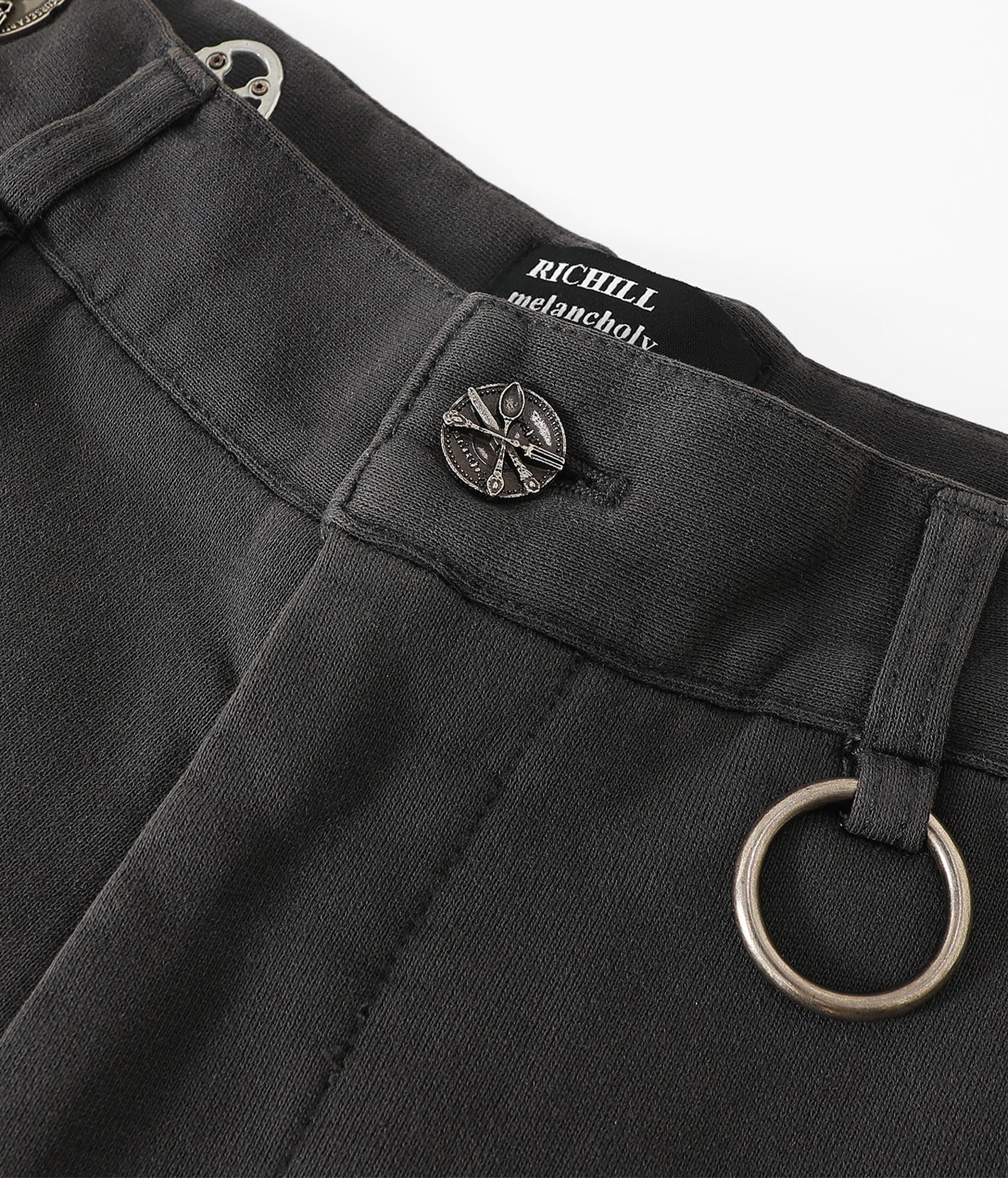 Antique Coin Ring-Detail Contrast-Stitch Washed Sweatpants