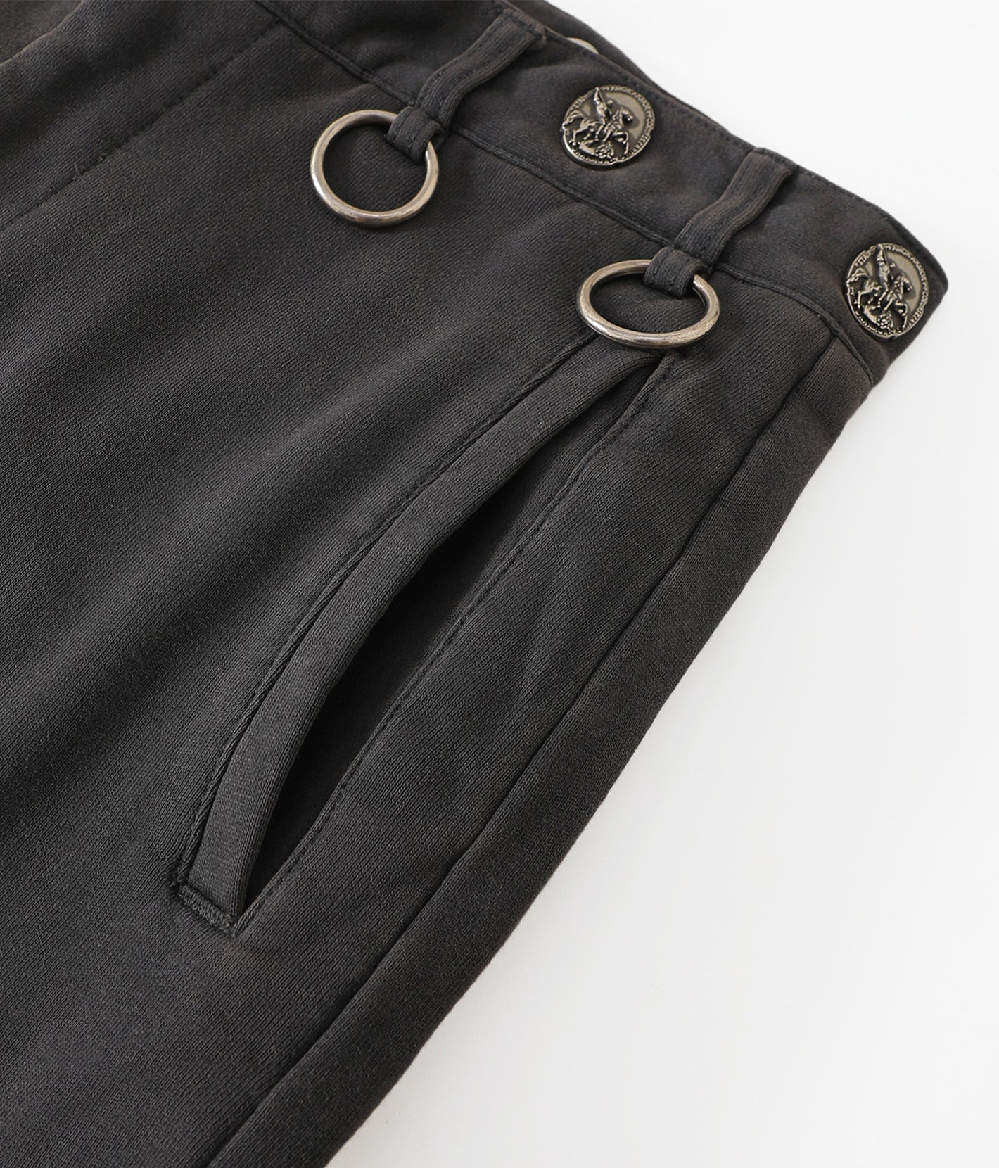 Antique Coin Ring-Detail Contrast-Stitch Washed Sweatpants