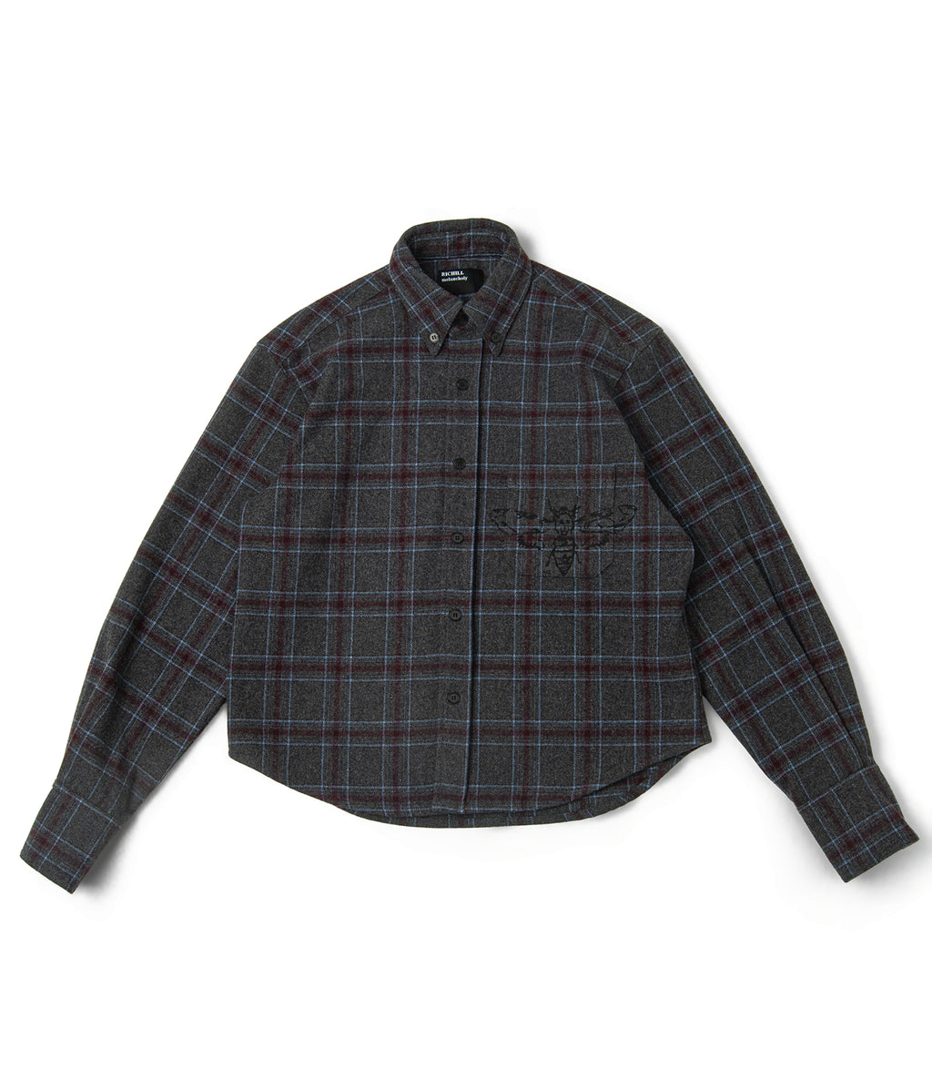 Embroidered Plaid Cropped Shirt