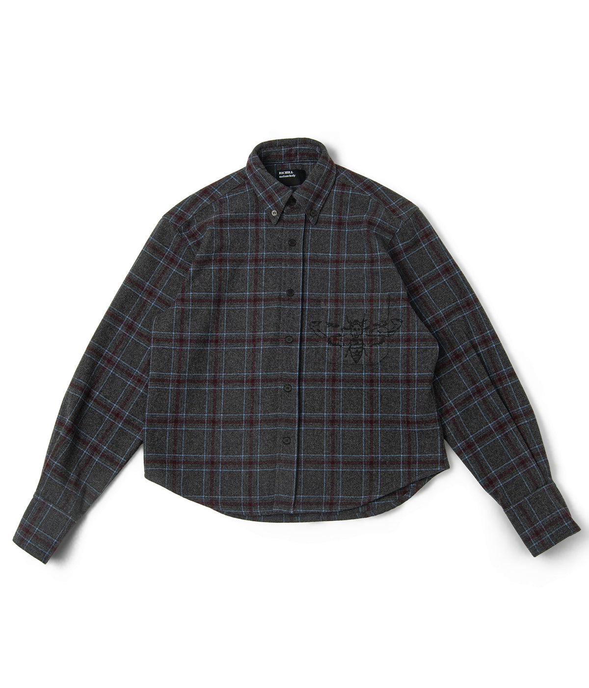 Embroidered Plaid Cropped Shirt
