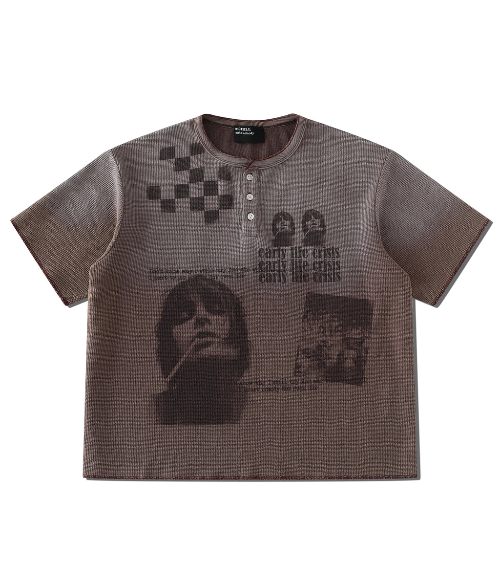 Fade Portrait Graphic Waffle Henley Tee