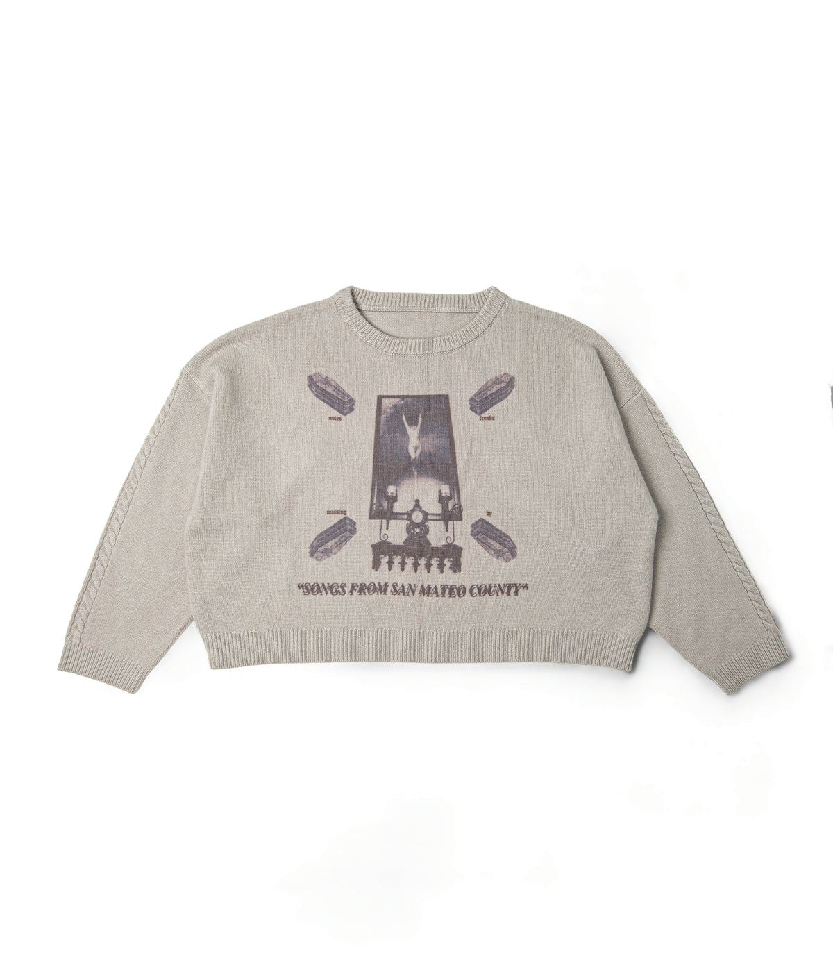 Graphic Print Cropped Crewneck Wool Sweater