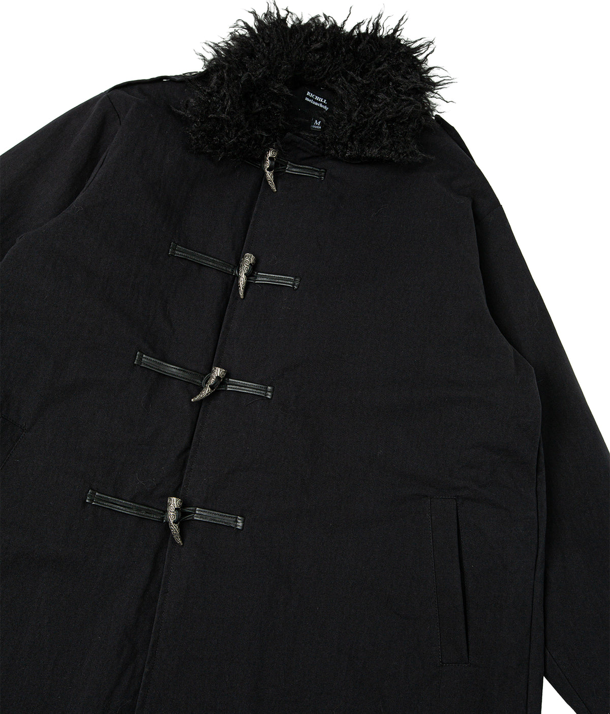 Horn Button Fur Collar Long Coat