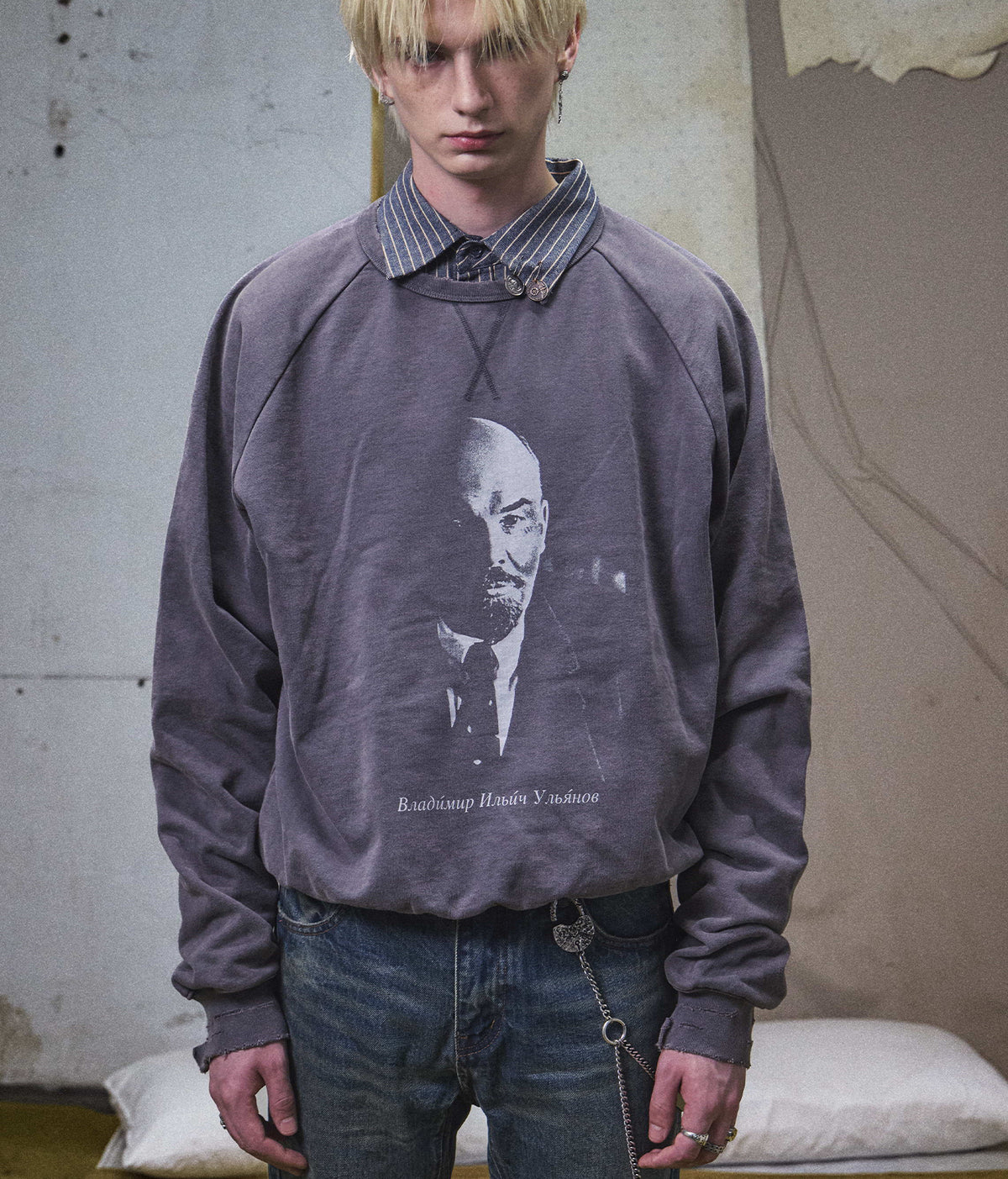 Lenin Portrait Distressed Crewneck Sweatshirt
