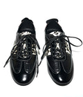 Leopard-Panel Leather German Trainer Sneakers-BLK