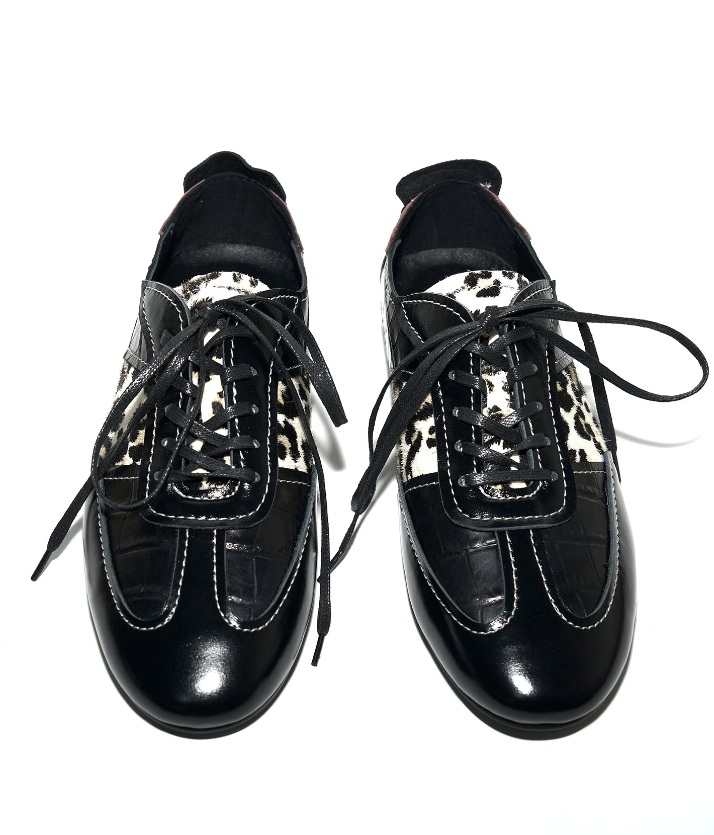Leopard-Panel Leather German Trainer Sneakers-BLK