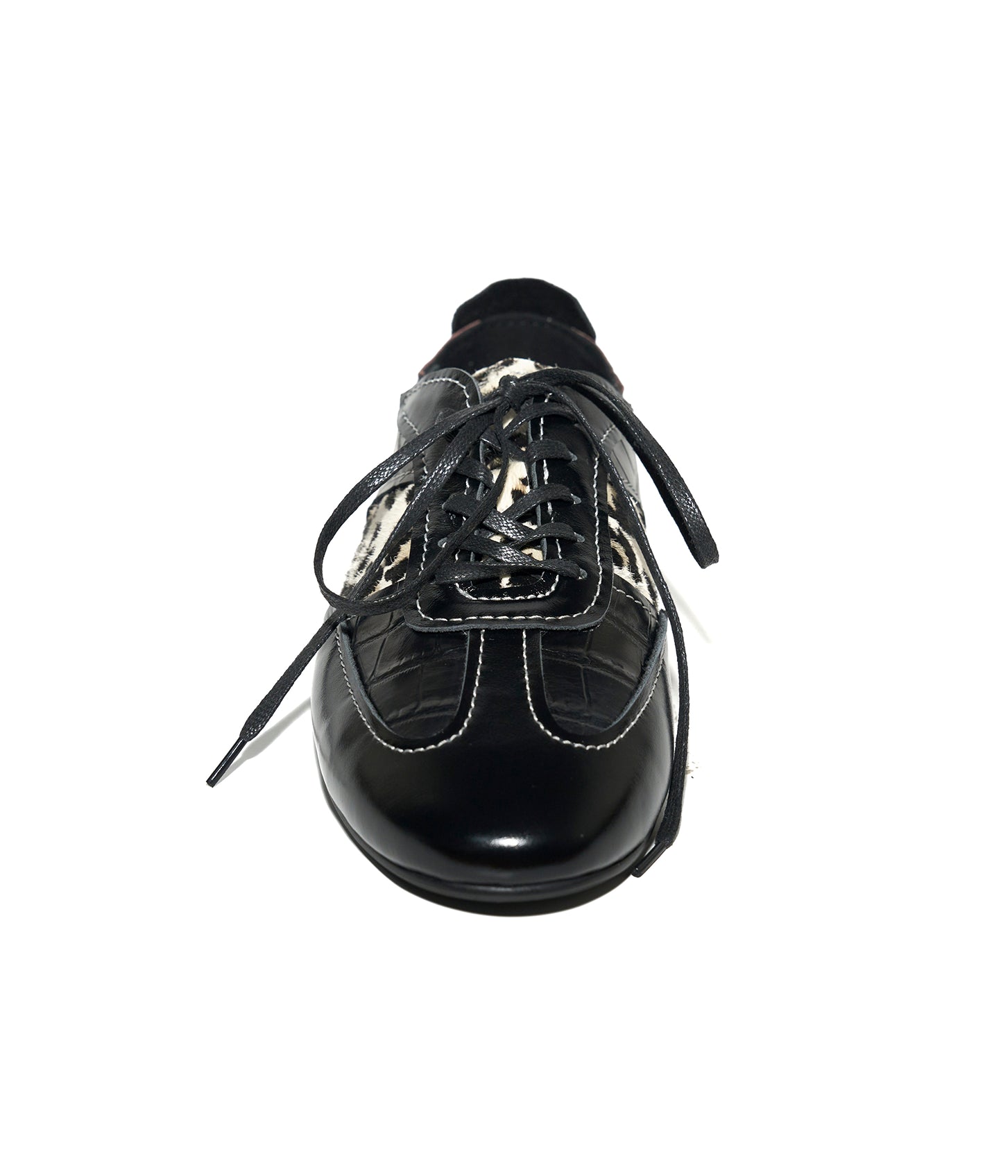 Leopard-Panel Leather German Trainer Sneakers-BLK