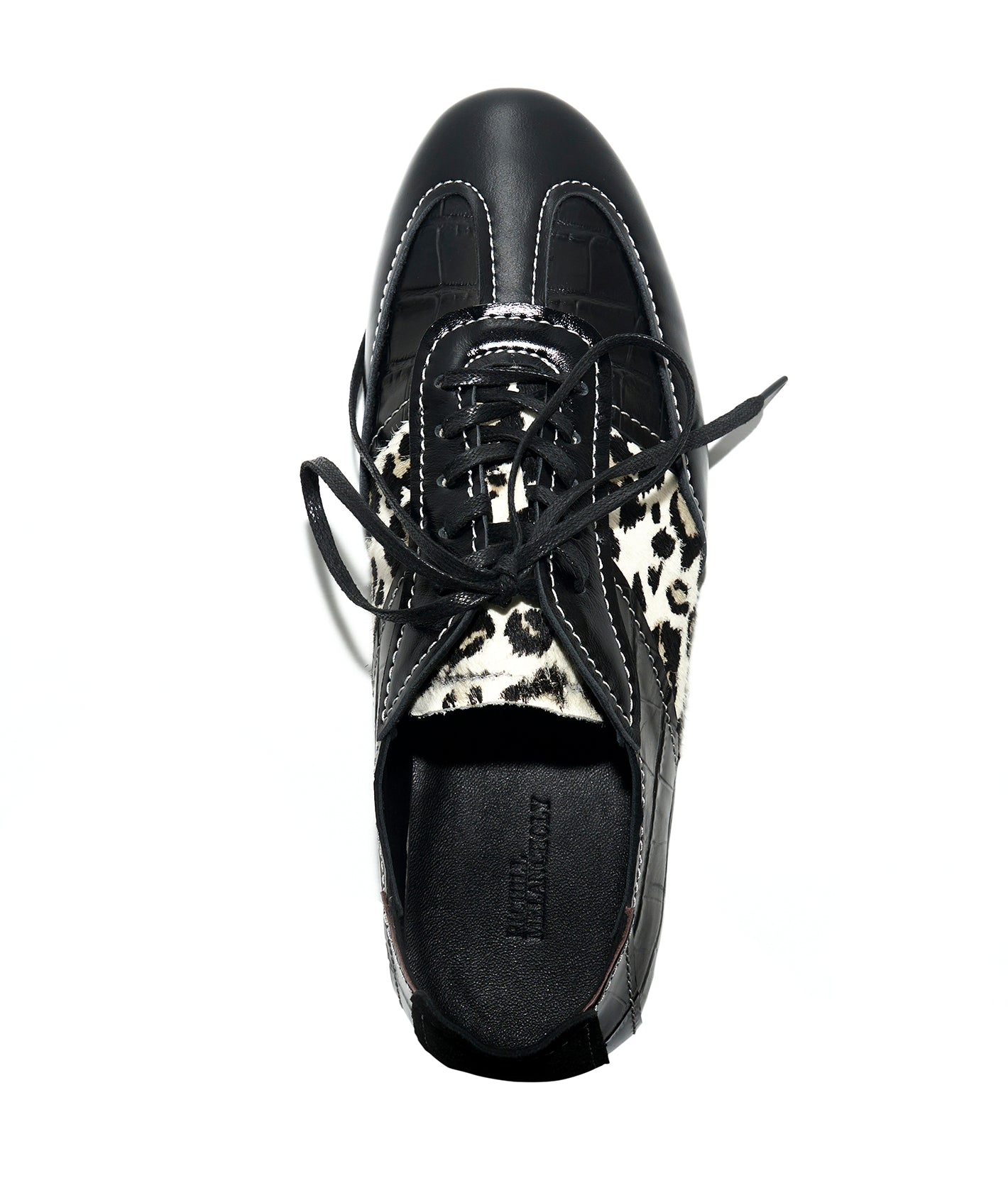Leopard-Panel Leather German Trainer Sneakers-BLK
