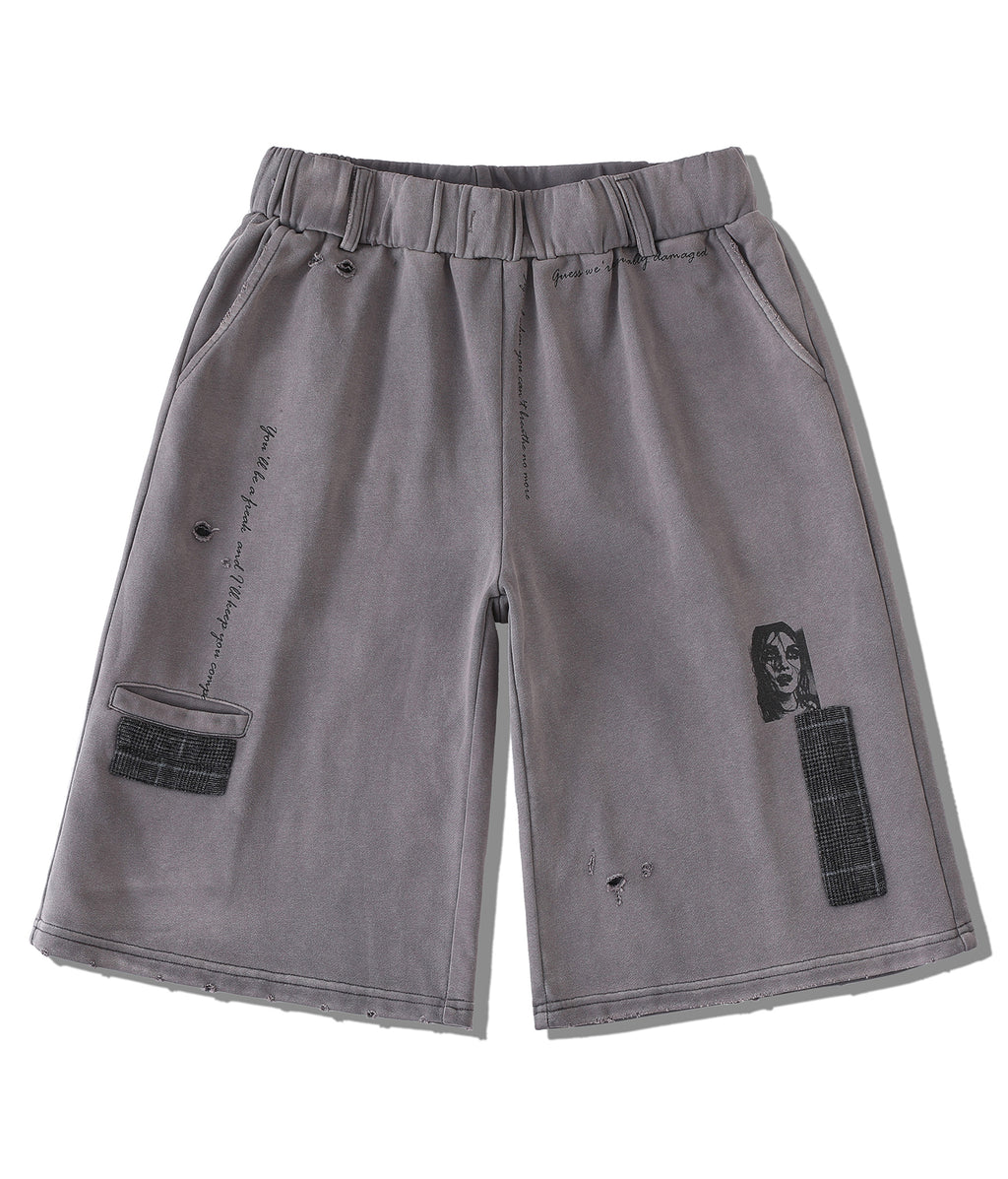 Patchwork Graphic Washed Sweatshorts