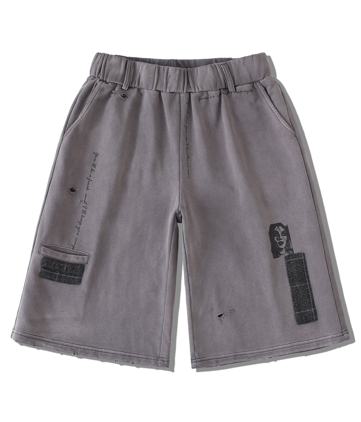 Patchwork Graphic Washed Sweatshorts