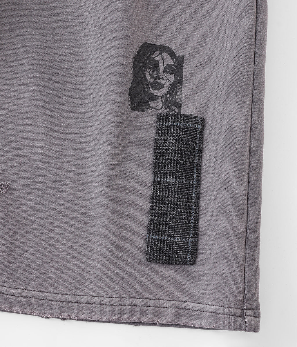 Patchwork Graphic Washed Sweatshorts