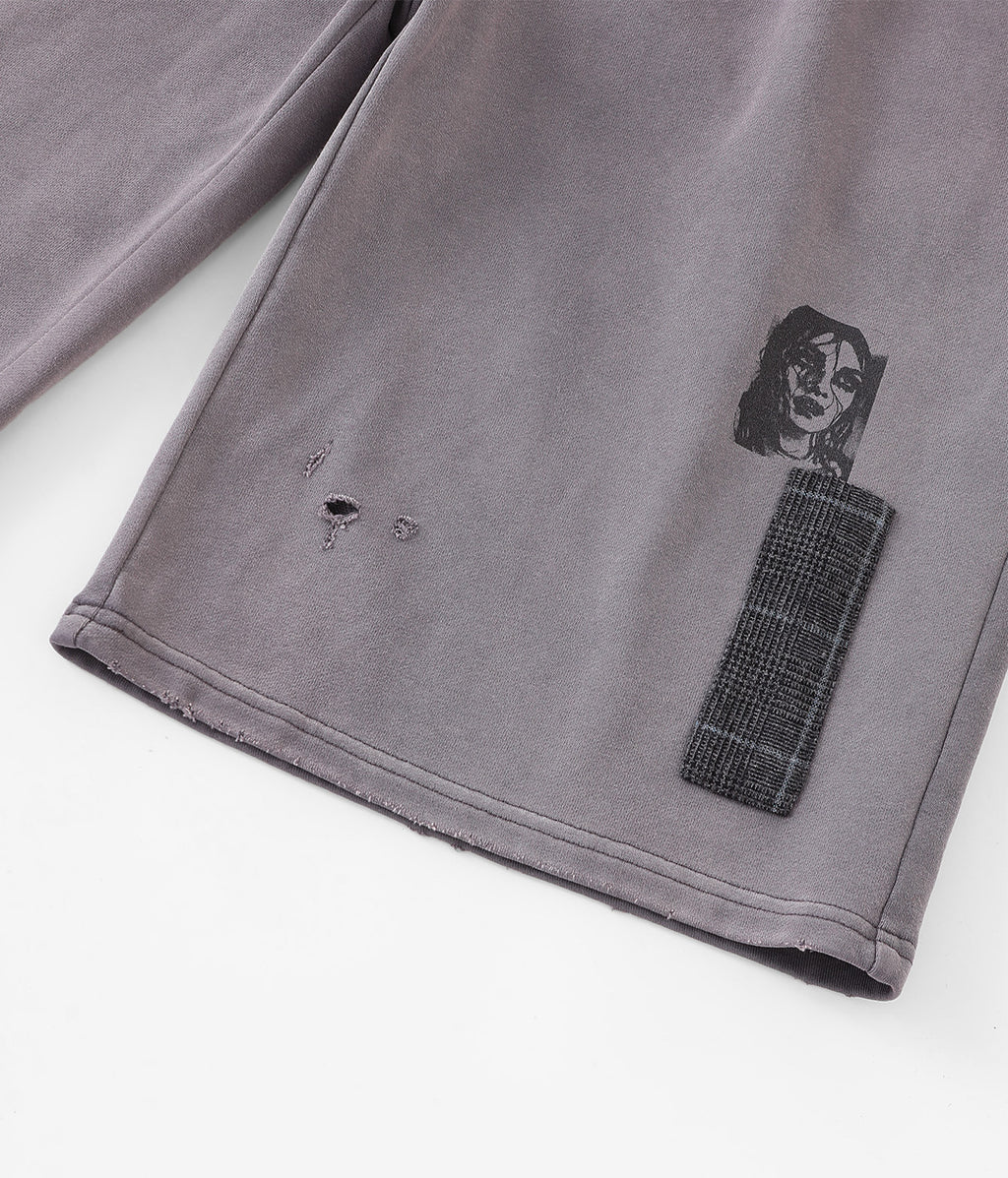 Patchwork Graphic Washed Sweatshorts