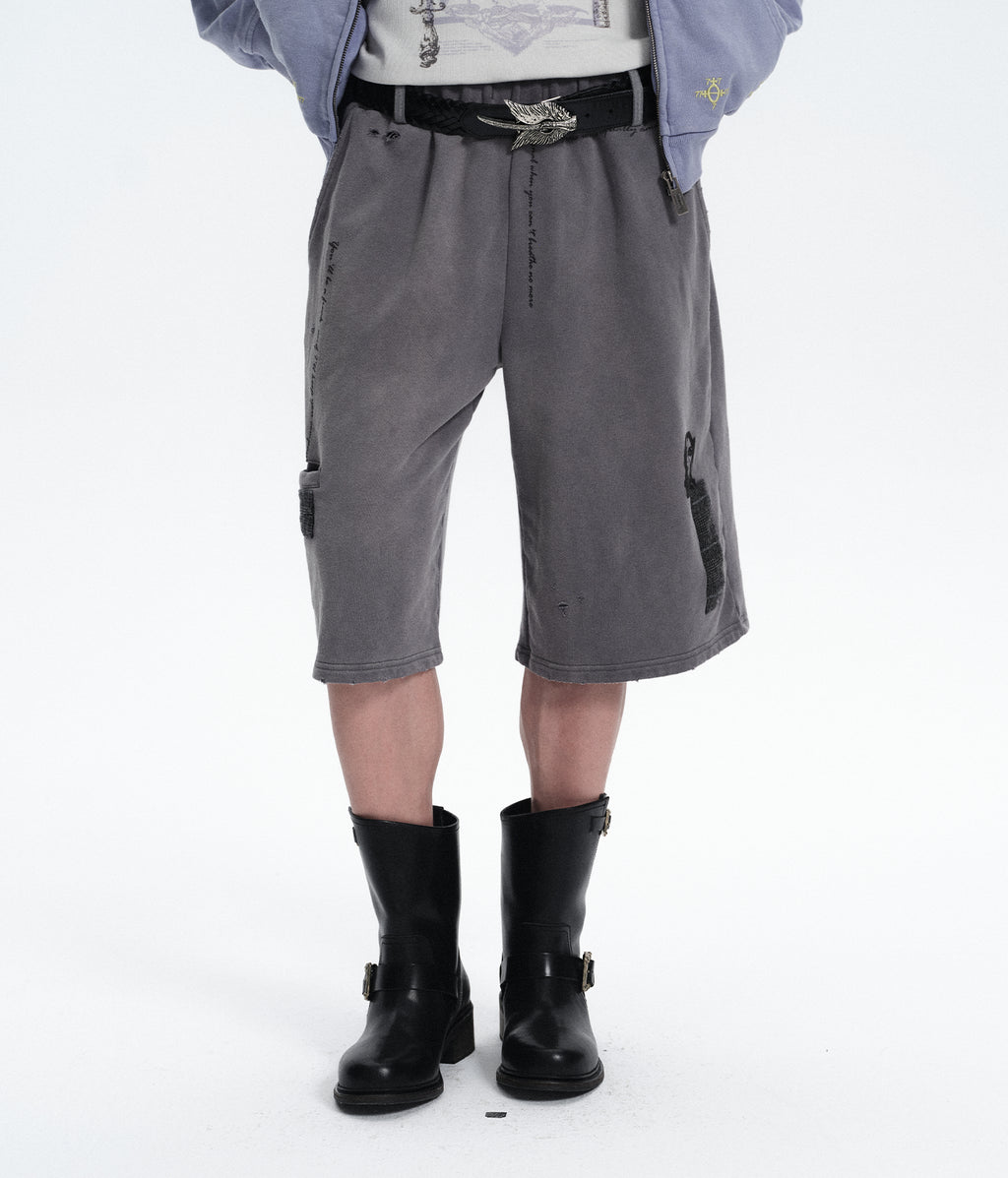 Patchwork Graphic Washed Sweatshorts