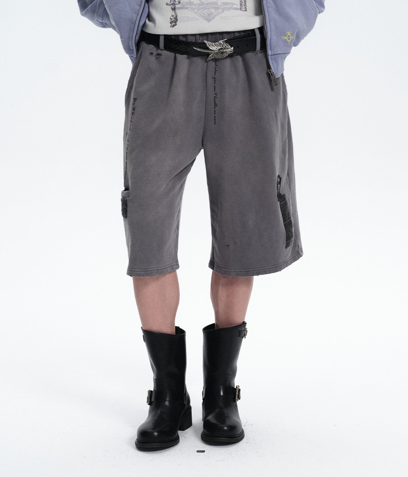 Patchwork Graphic Washed Sweatshorts