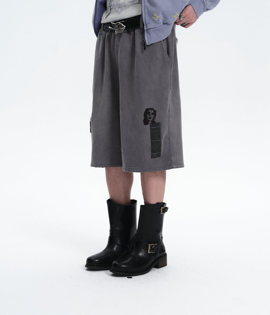 Patchwork Graphic Washed Sweatshorts