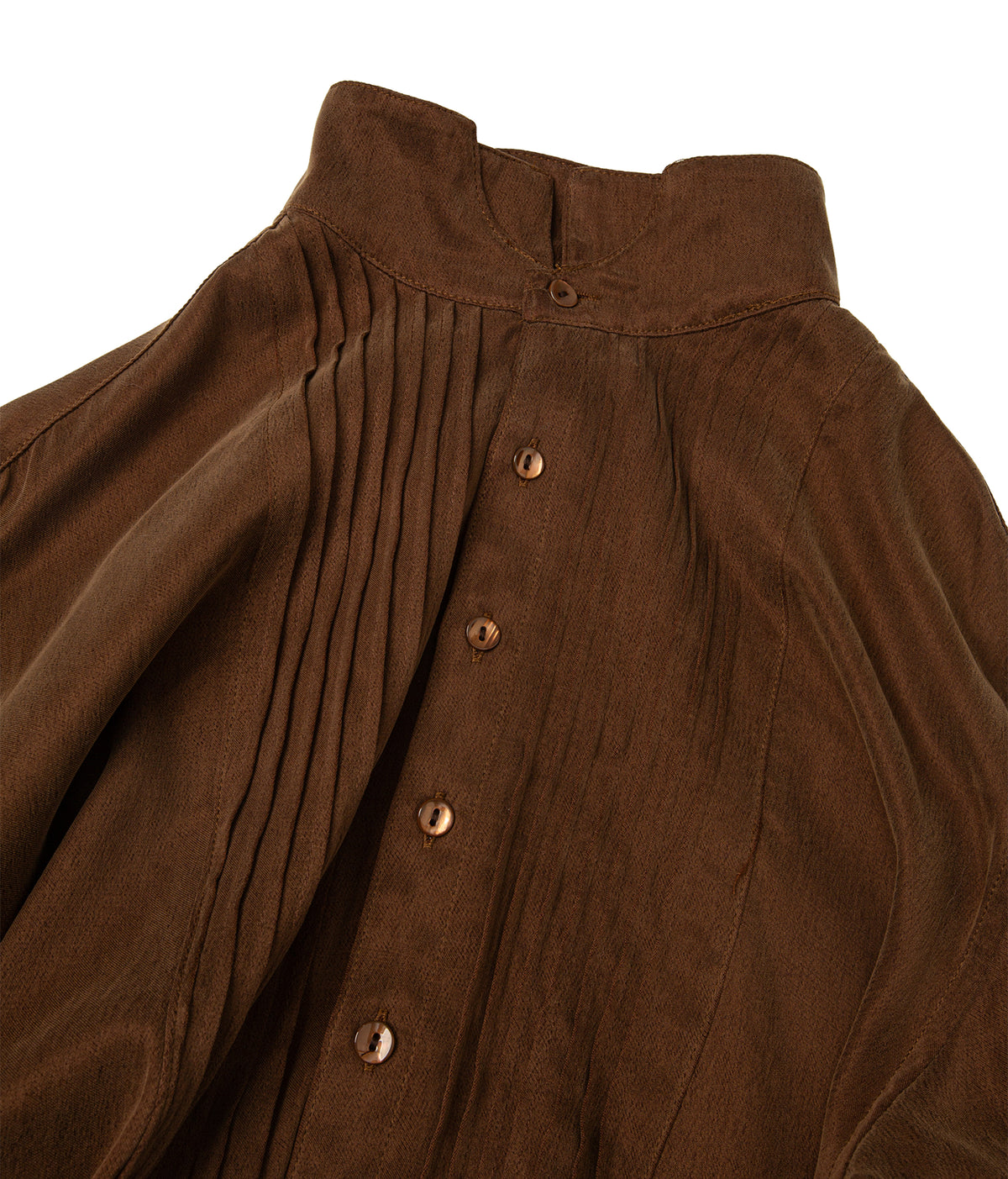 Pleated Stand Collar Shirt Brown