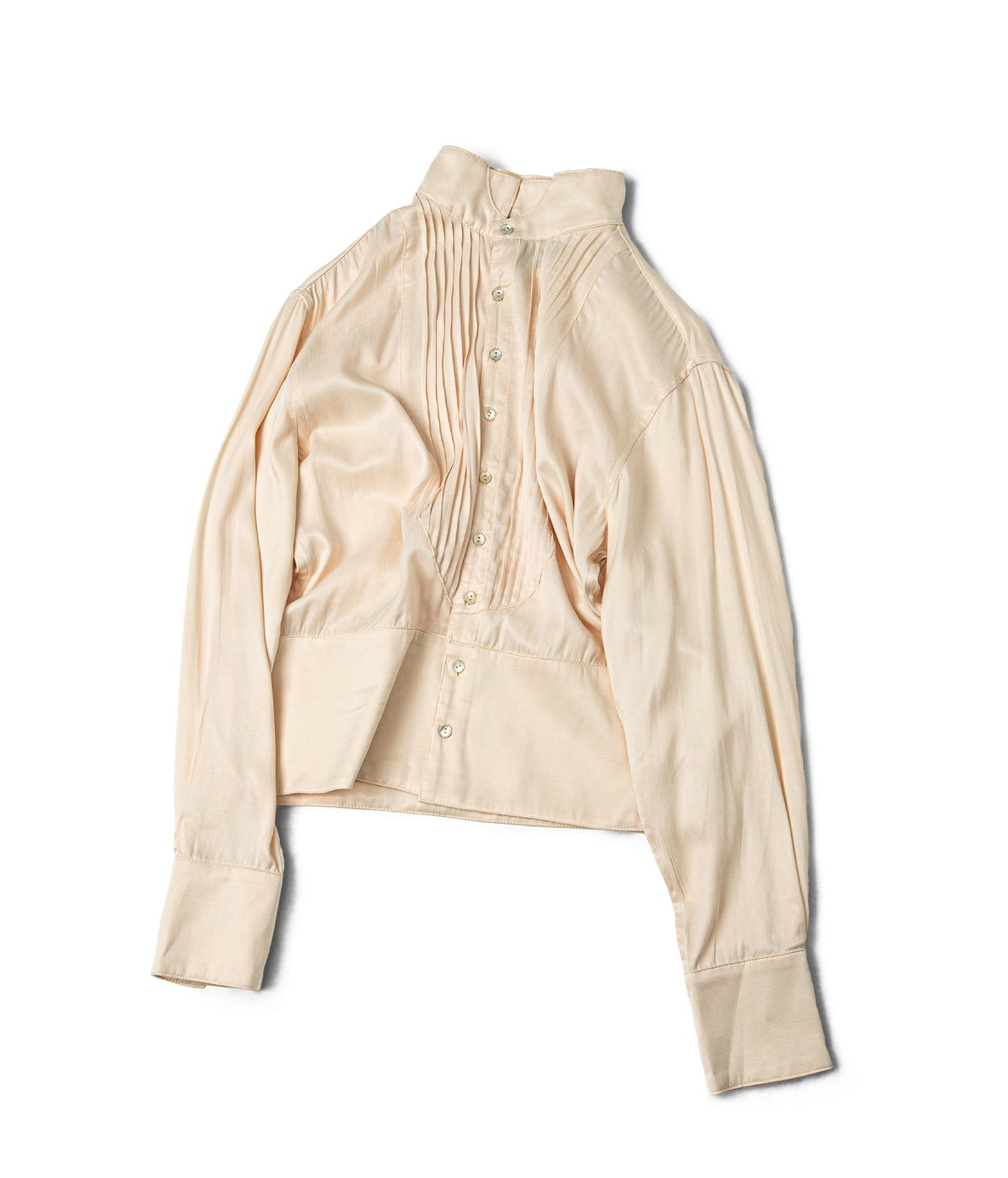 Pleated Stand Collar Shirt White