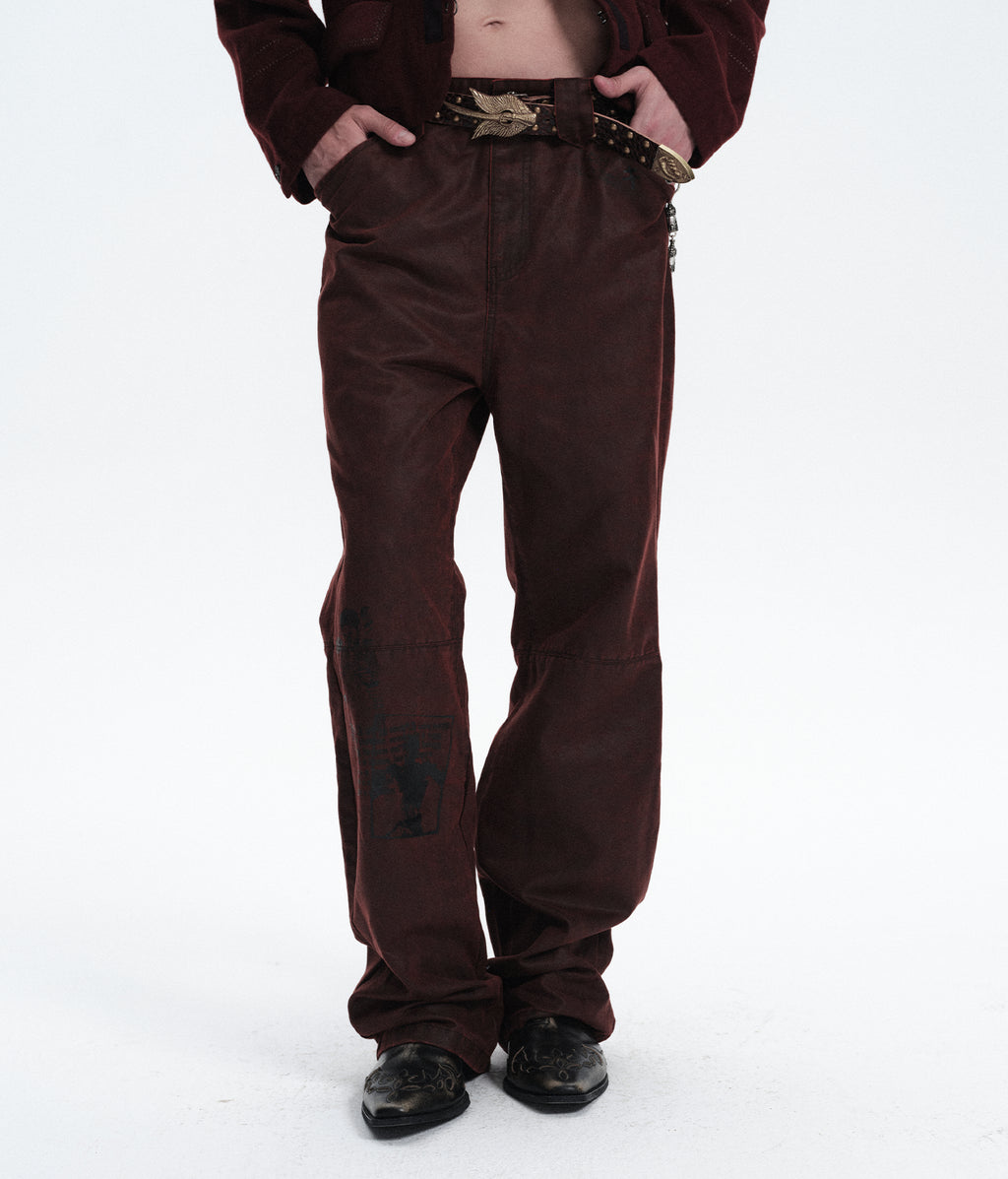 Printed Coated Bootcut Jeans