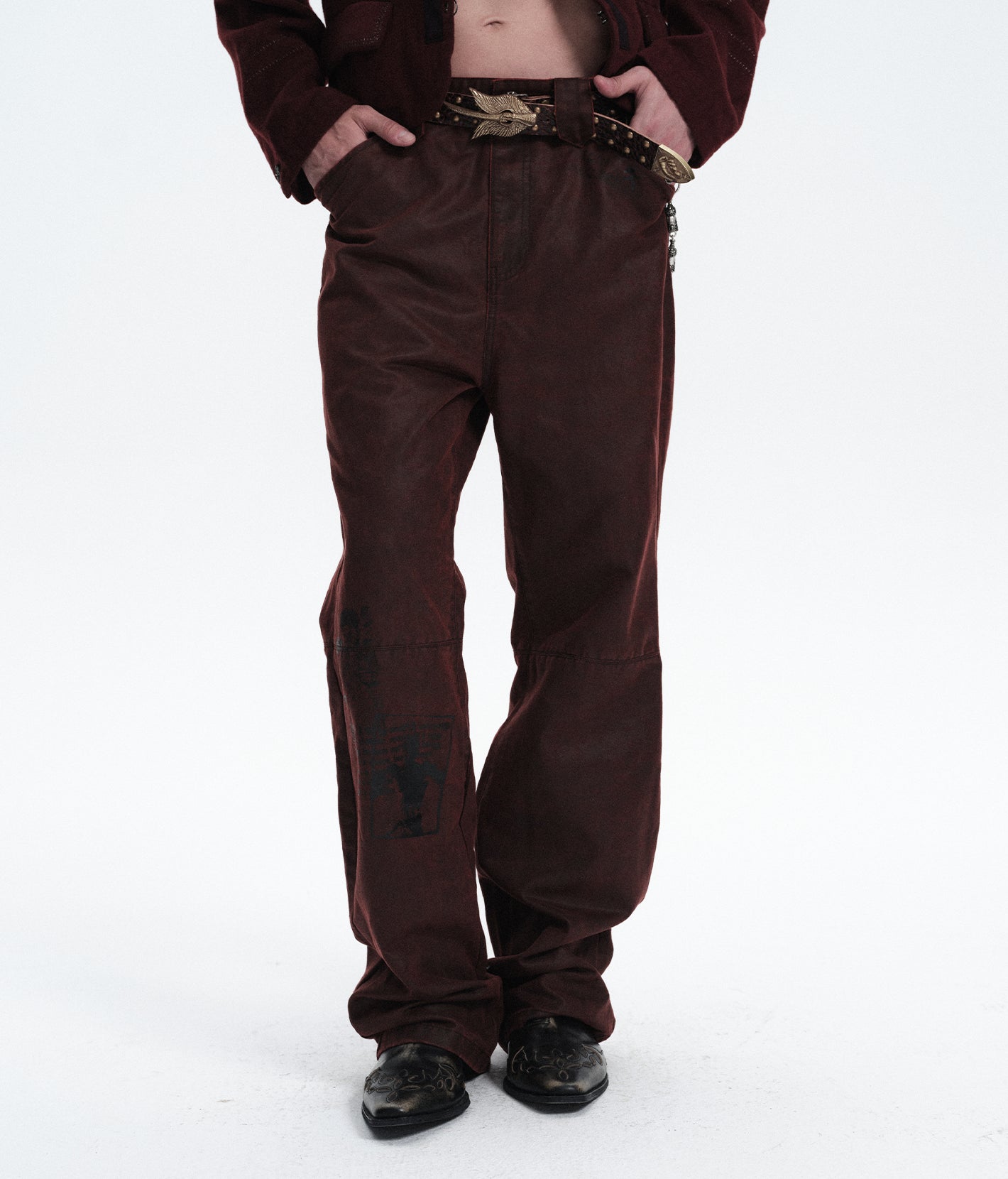 Printed Coated Bootcut Jeans