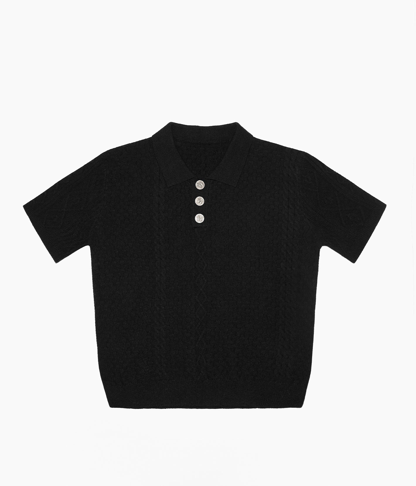 Prosthetic Hand Button Jacquard Knit Polo Shirt
