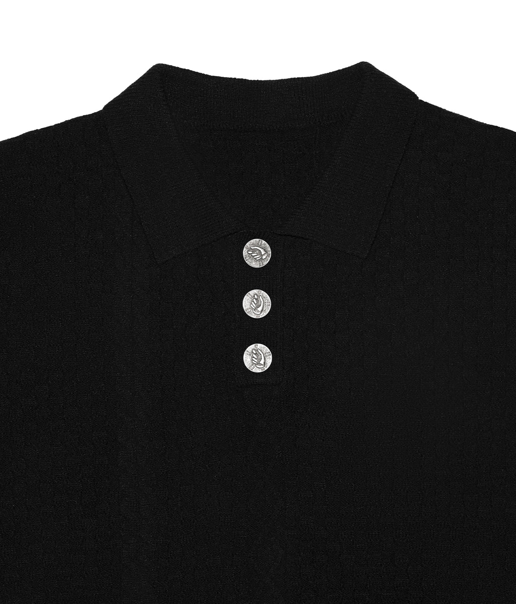 Prosthetic Hand Button Jacquard Knit Polo Shirt
