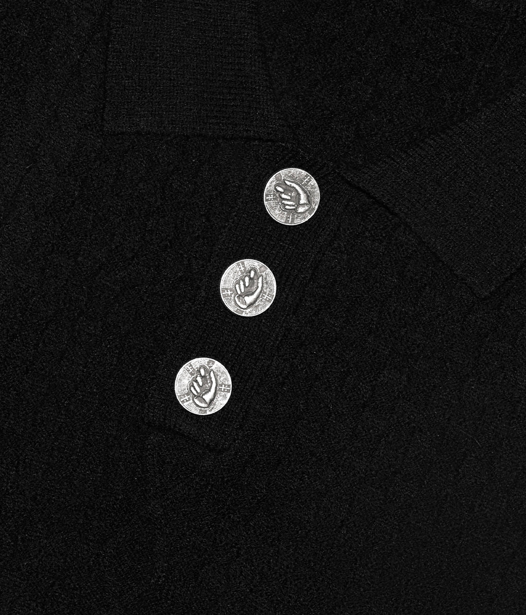 Prosthetic Hand Button Jacquard Knit Polo Shirt