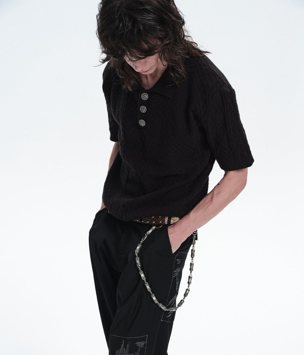 Prosthetic Hand Button Jacquard Knit Polo Shirt