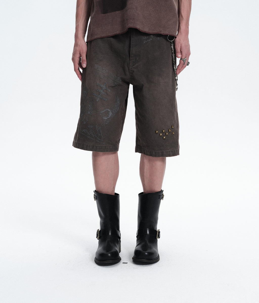 Studded Washed Canvas Shorts