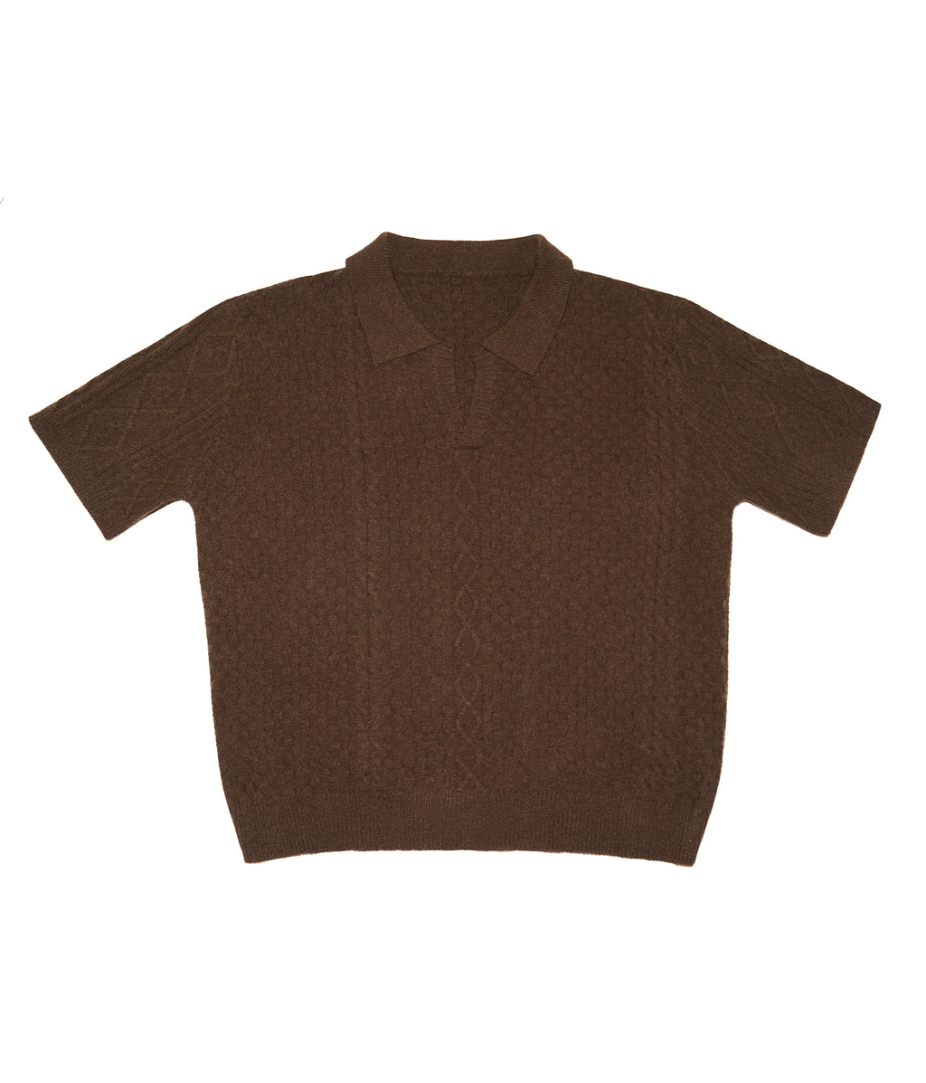 Textured Jacquard V-Neck Knit Polo Shirt