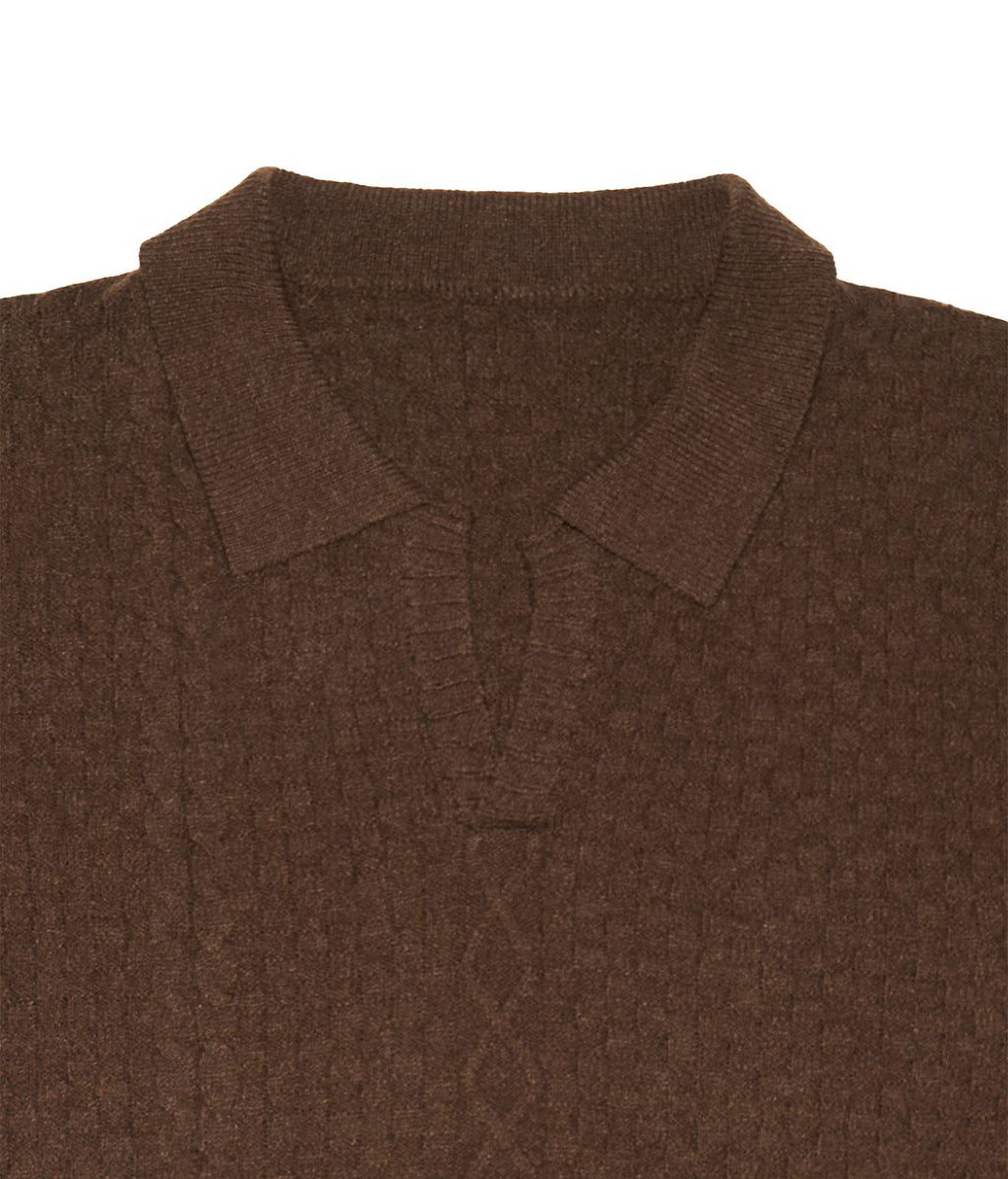 Textured Jacquard V-Neck Knit Polo Shirt