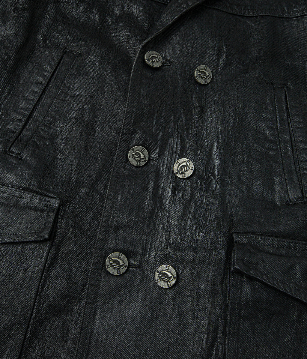 Waxed Cotton Double-Breasted Blazer