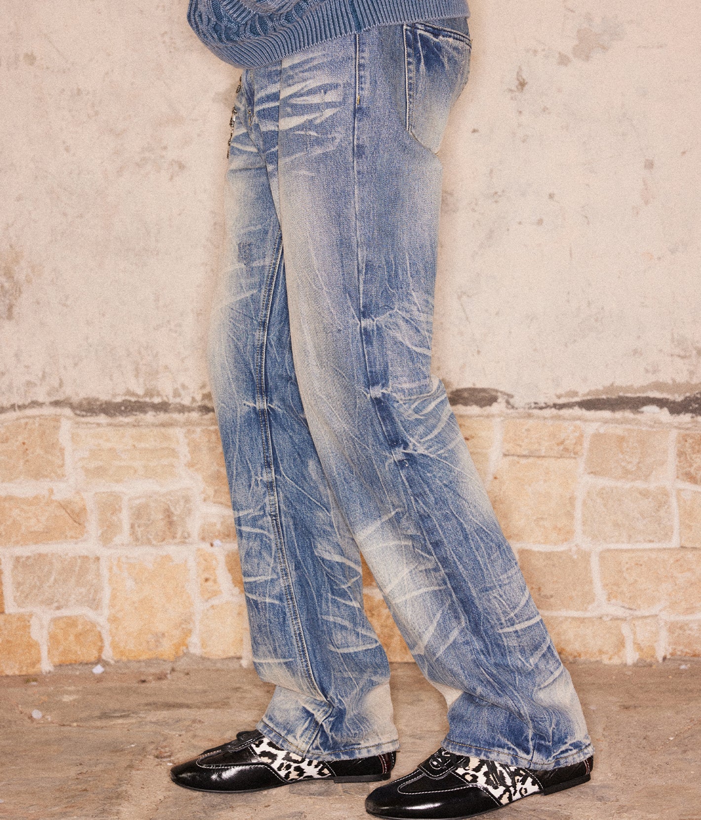 Whiskered Wash Straight-Leg Jeans | Richill Melancholy